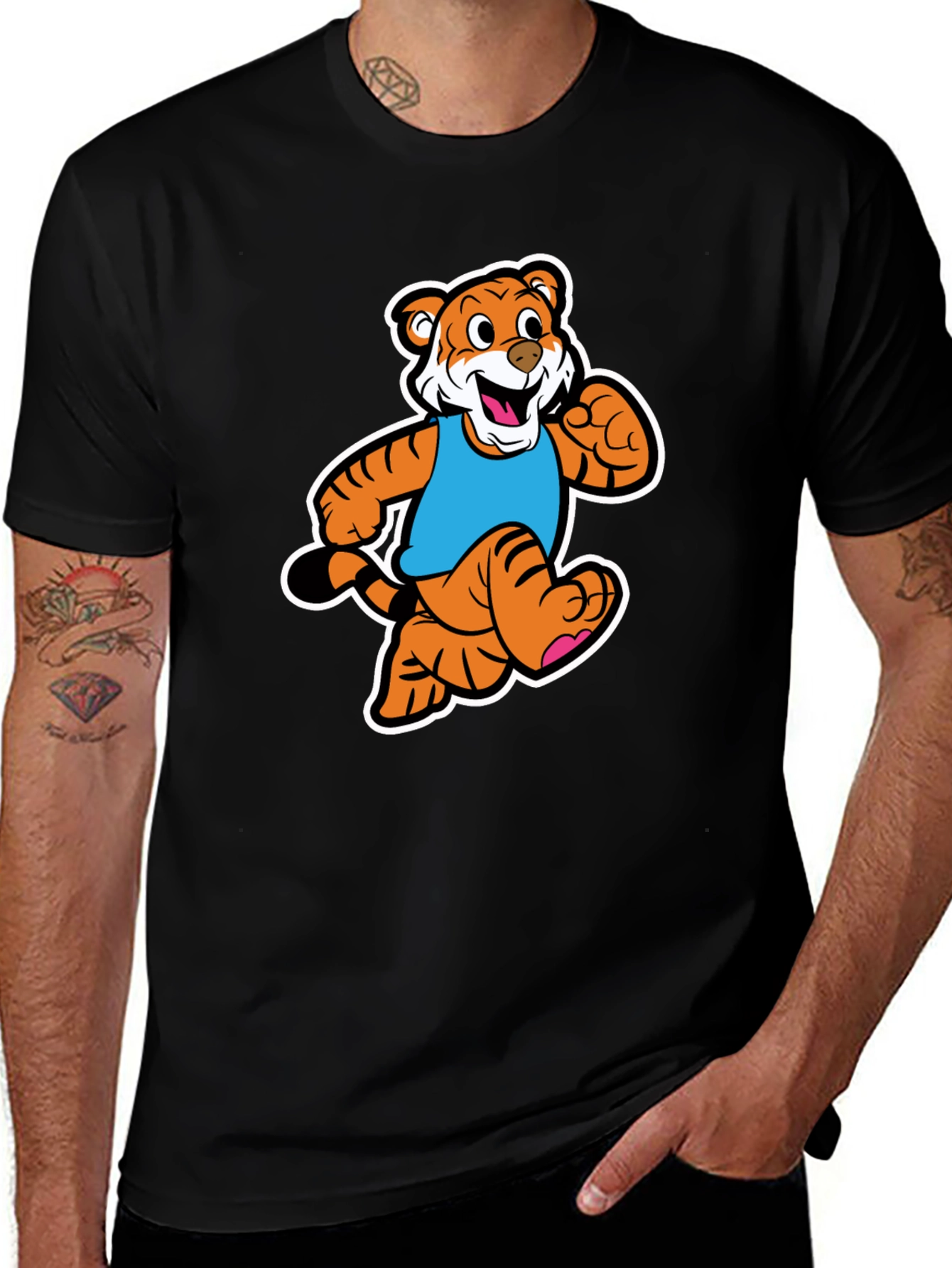 Tiger Cartoon Graphic Tee - Black