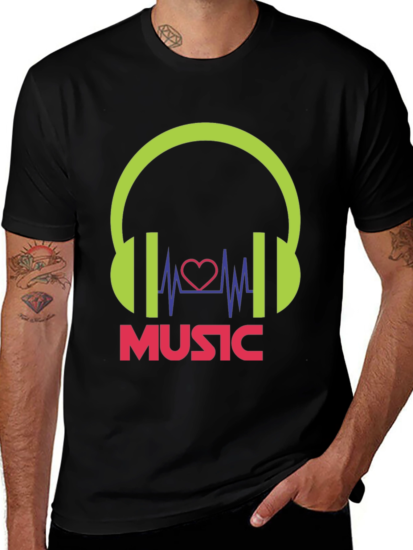Variant 11 of Music Lover T-Shirt - Heartbeat Headphones Graphic Tee