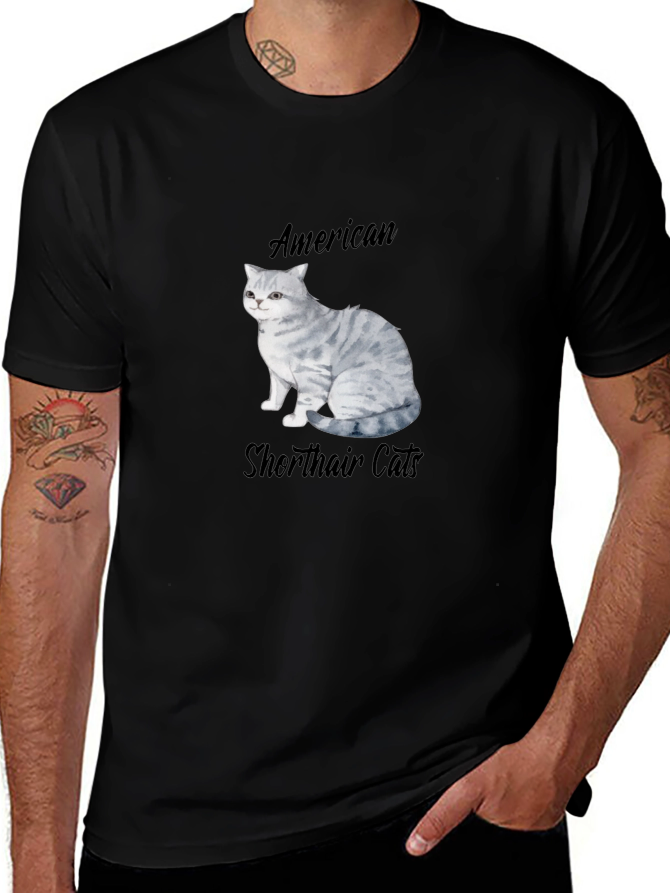 Black American Shorthair Cat Graphic T-Shirt main image