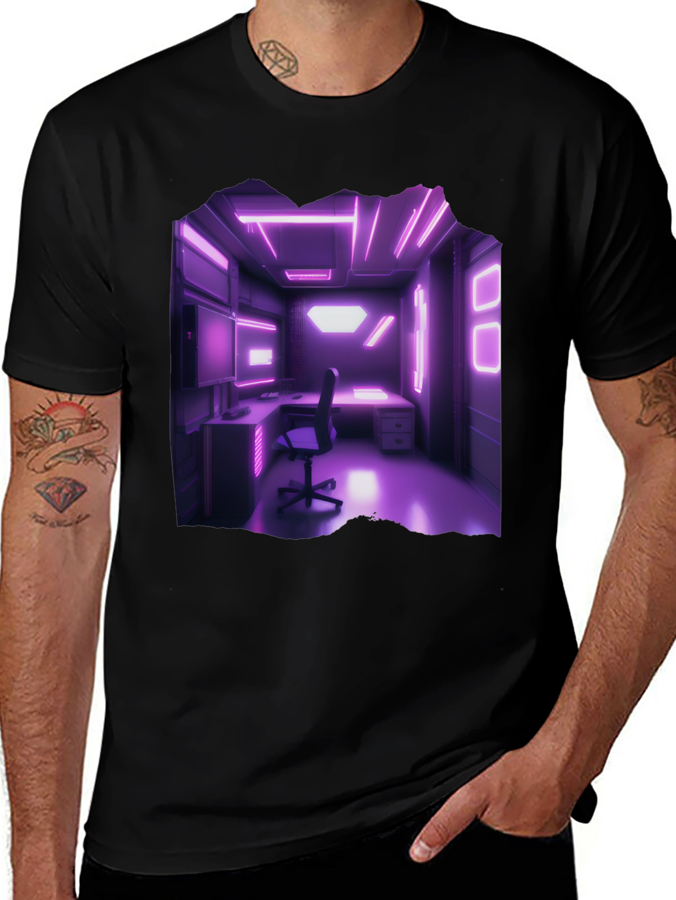 Variant 26 of Cyberpunk Room T-Shirt, Neon Lights, Gaming Aesthetic