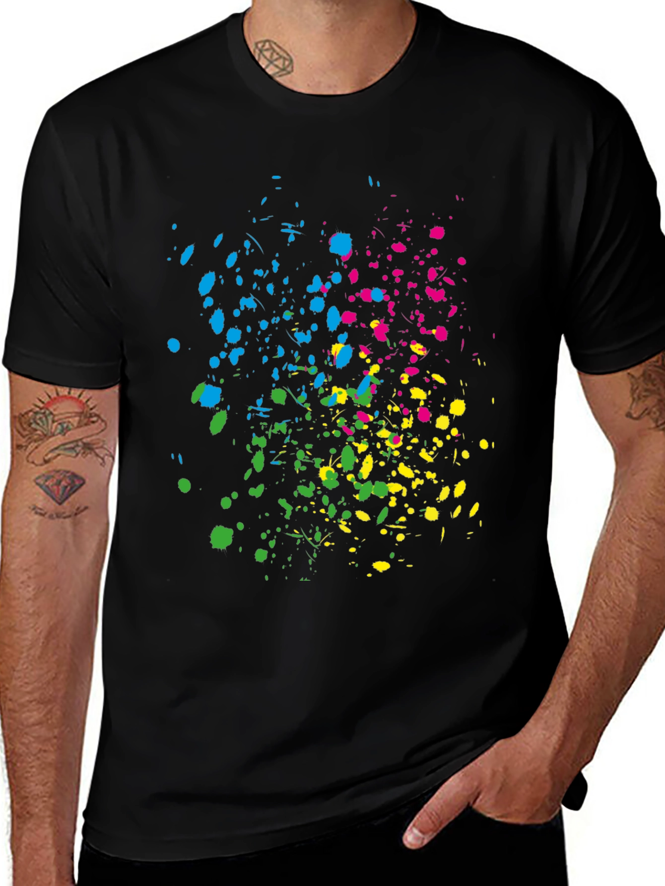 Variant 5 of Vibrant Splatter Print Black T-Shirt