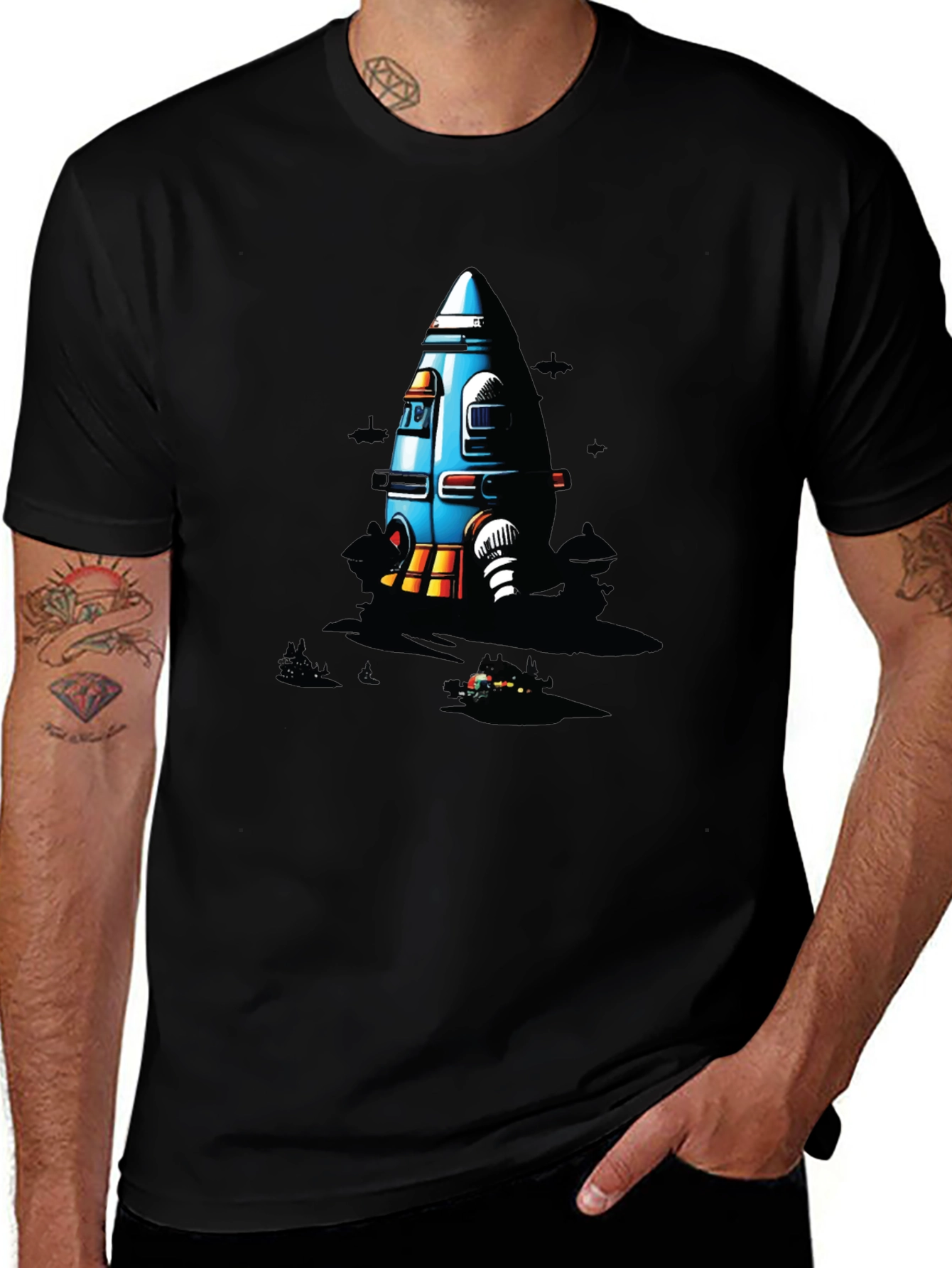 Variant 5 of Retro Rocket Graphic T-Shirt