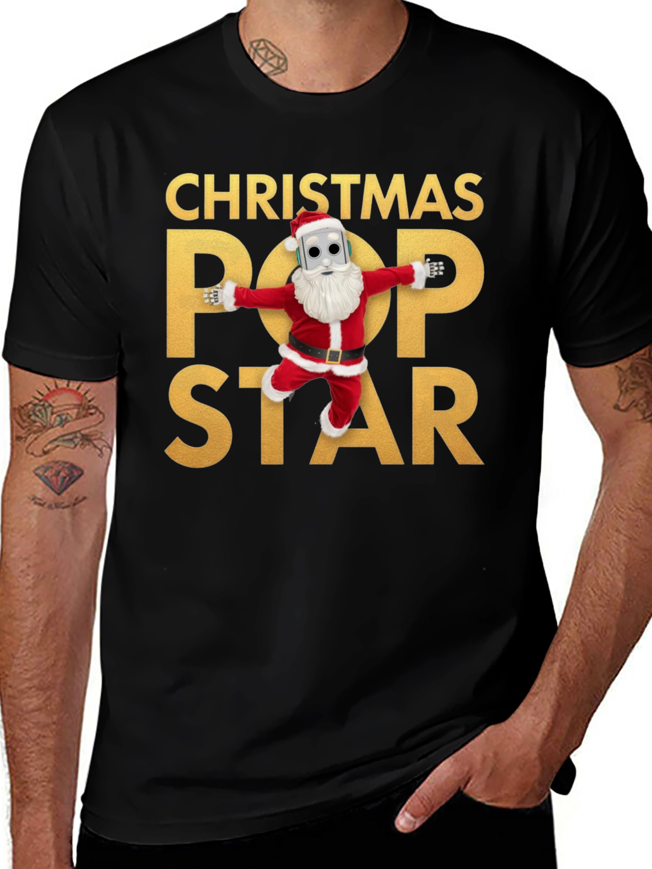 Christmas Pop Star Black T-Shirt