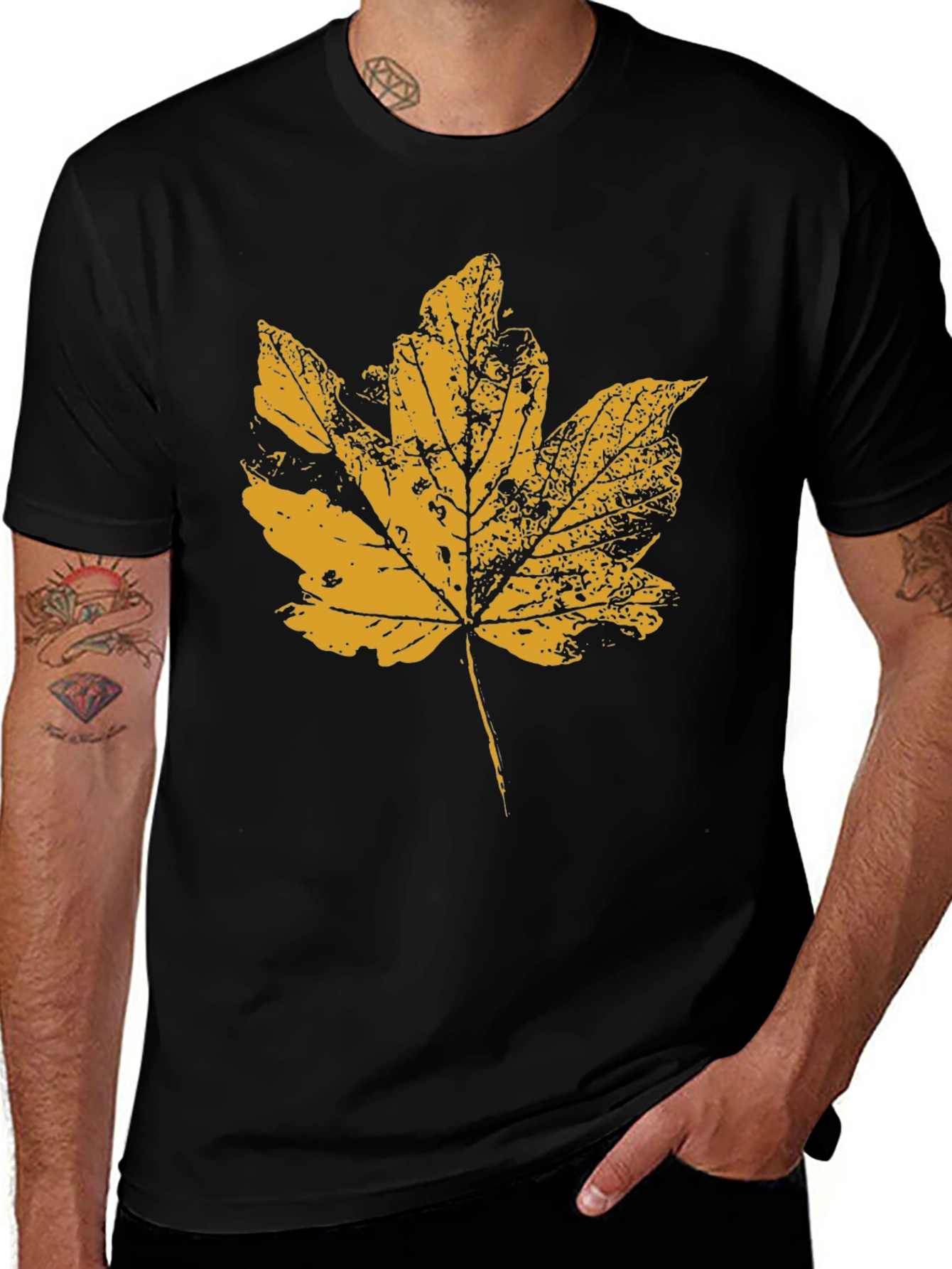 Autumn Leaf Graphic T-Shirt - Black Casual Tee