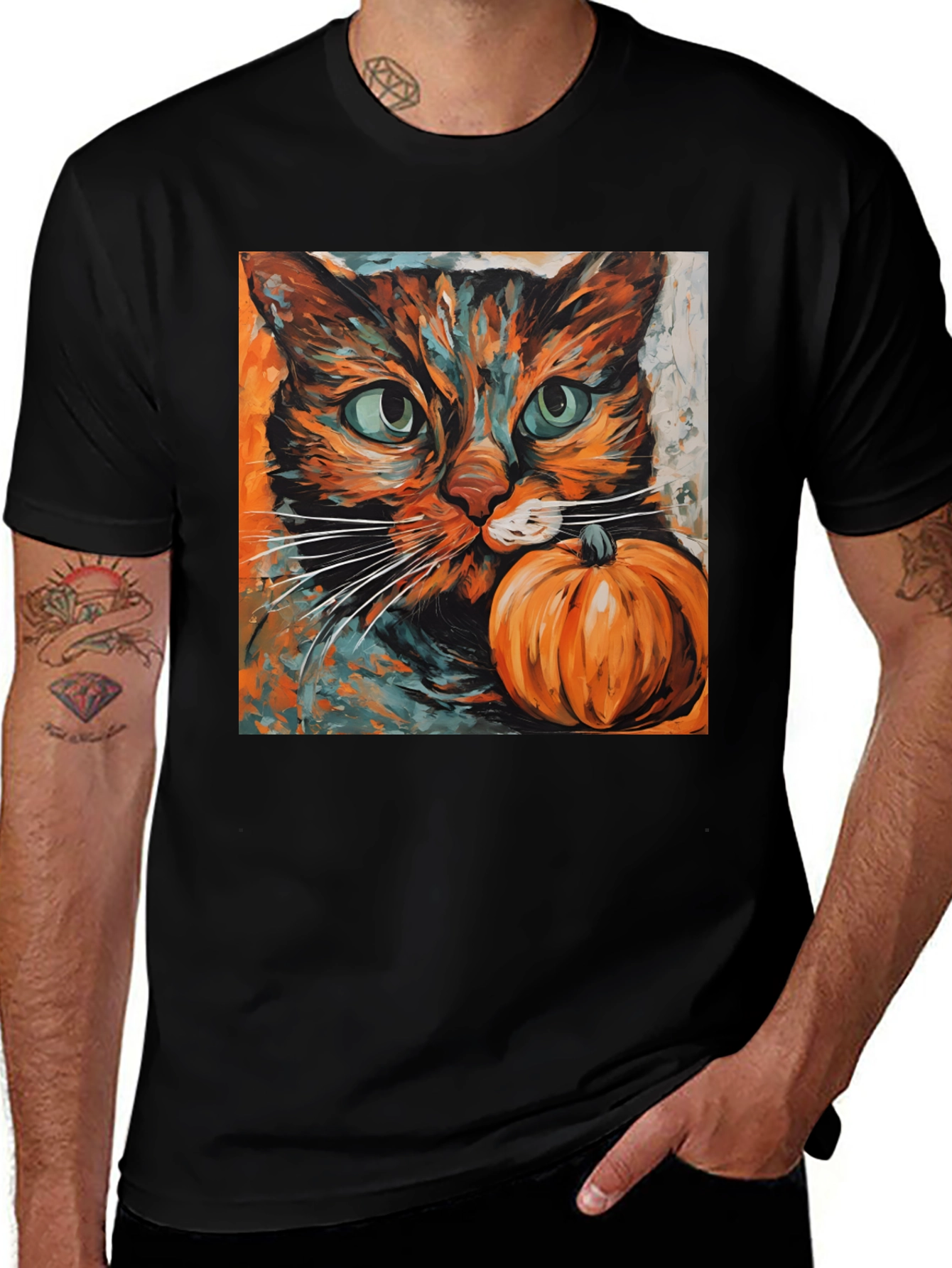 Variant 13 of Halloween Cat & Pumpkin Graphic Tee