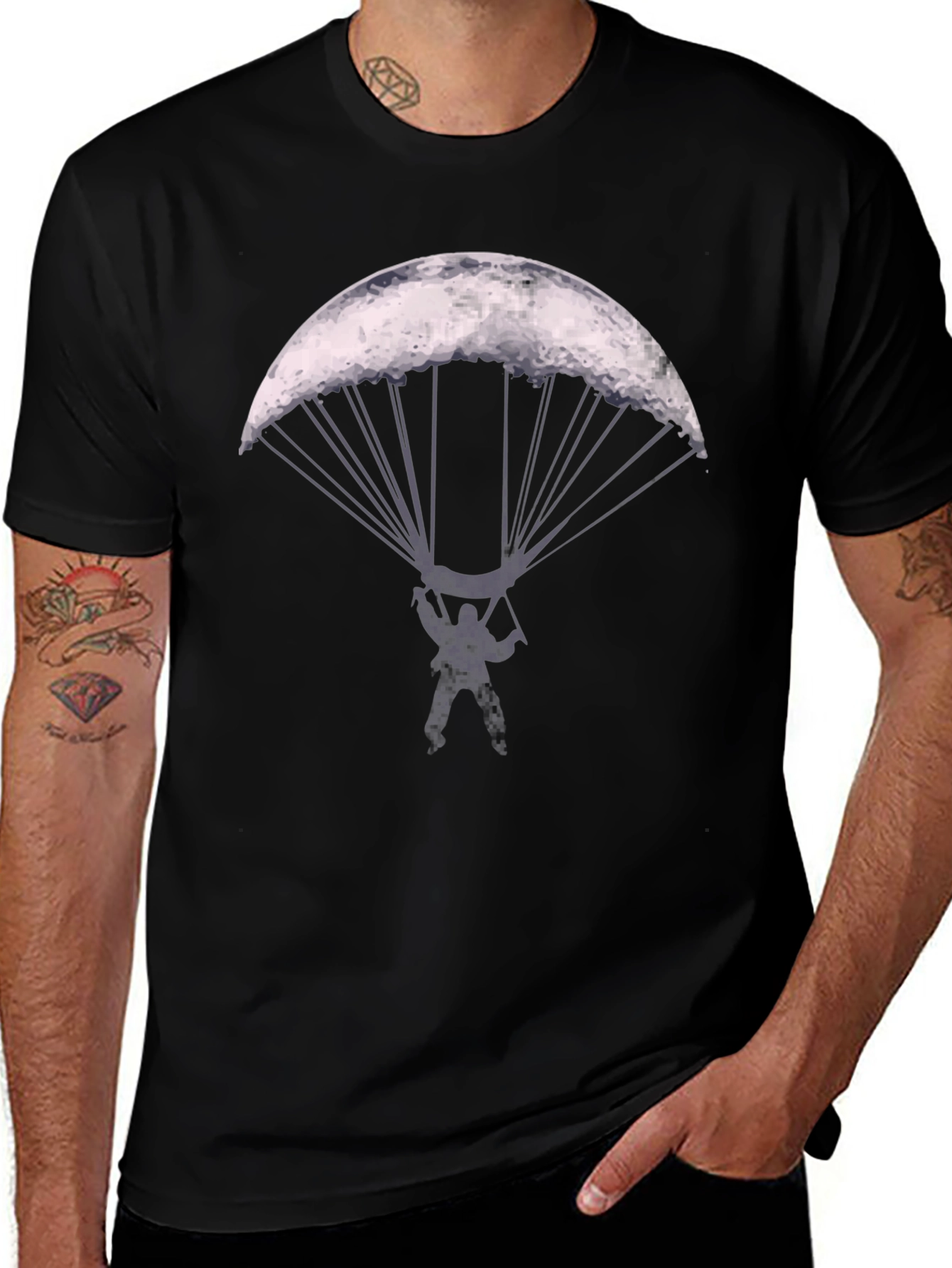 Variant 29 of Parachute Moon Graphic T-Shirt - Cool Novelty Design
