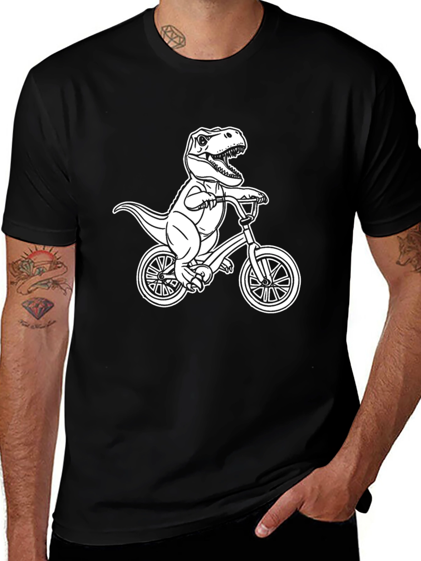 Variant 30 of Dino on Bike Black T-Shirt
