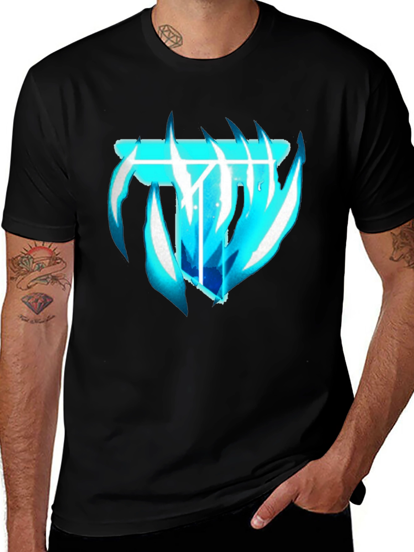 Variant 16 of Black T-Shirt with Blue Flame Design