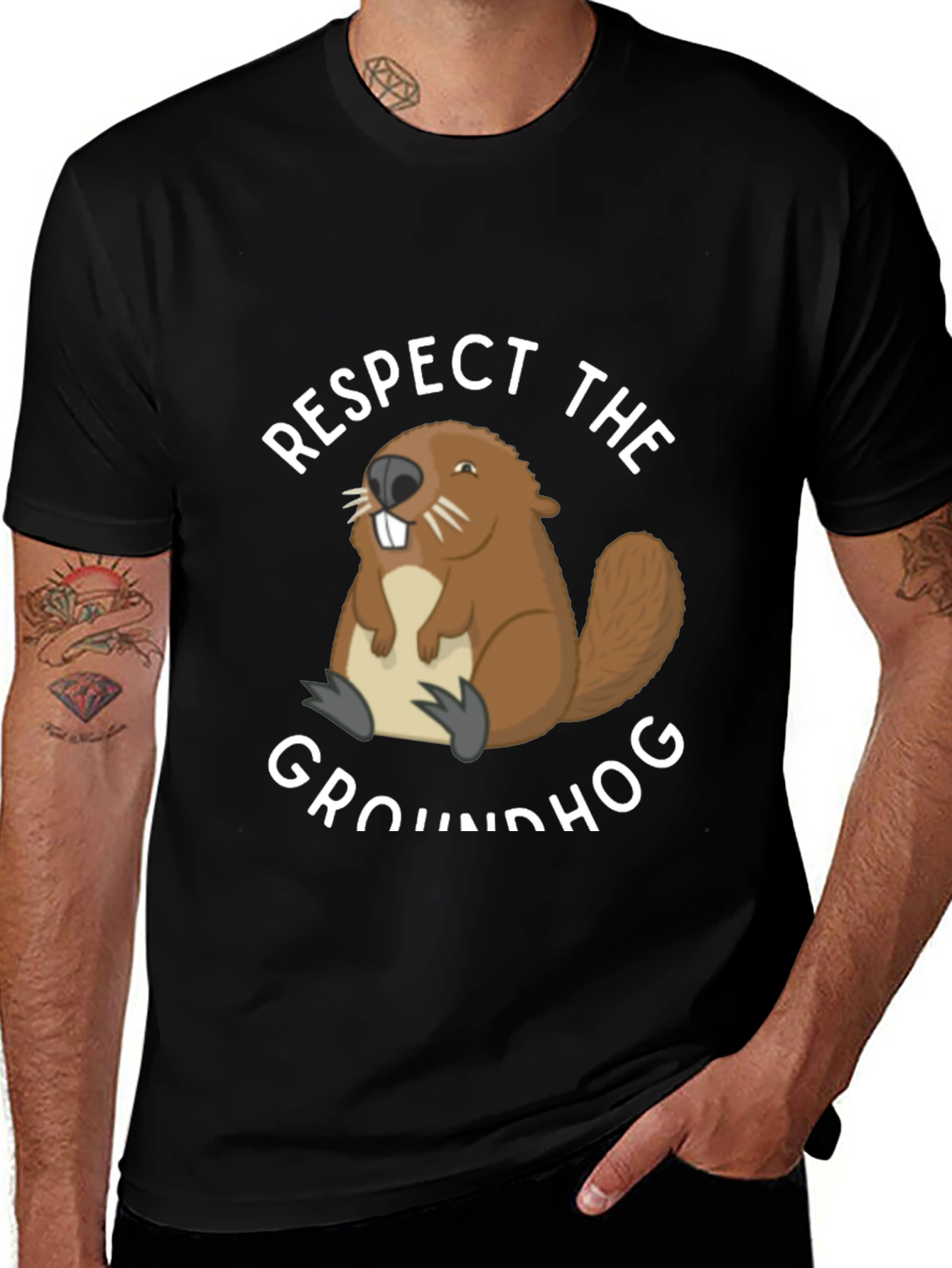 Variant 6 of Respect the Groundhog T-Shirt Funny Animal Tee