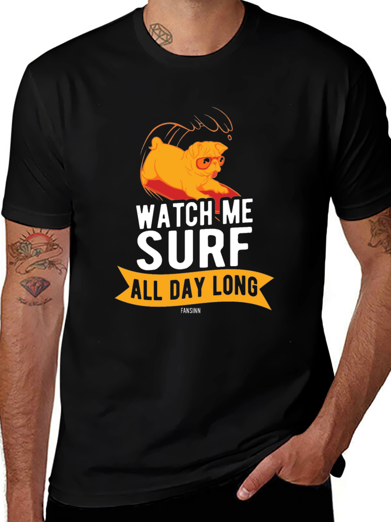 Variant 3 of Watch Me Surf Pug T-Shirt - All Day Long