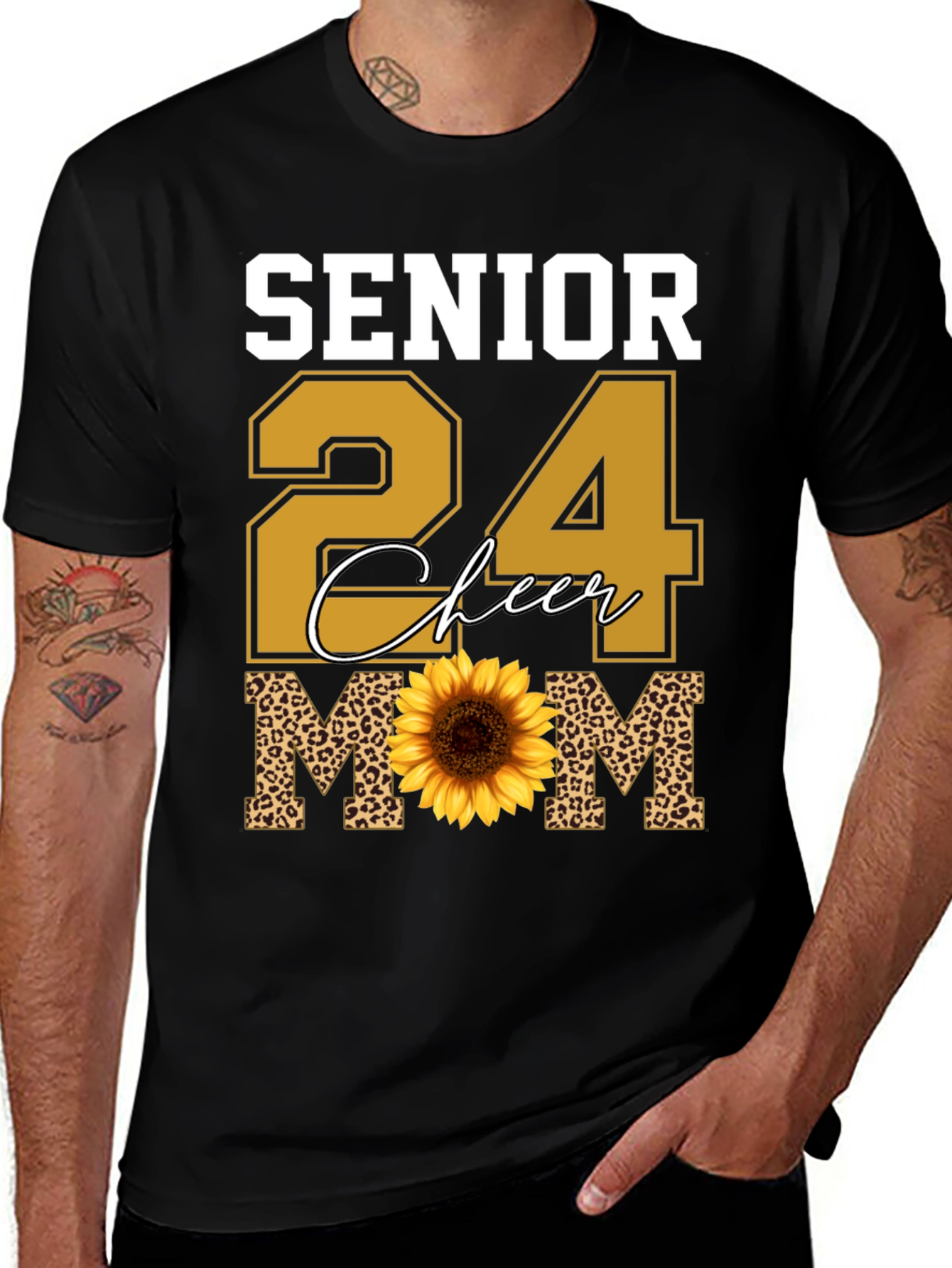 Senior 24 Cheer Mom T-Shirt Sunflower Leopard