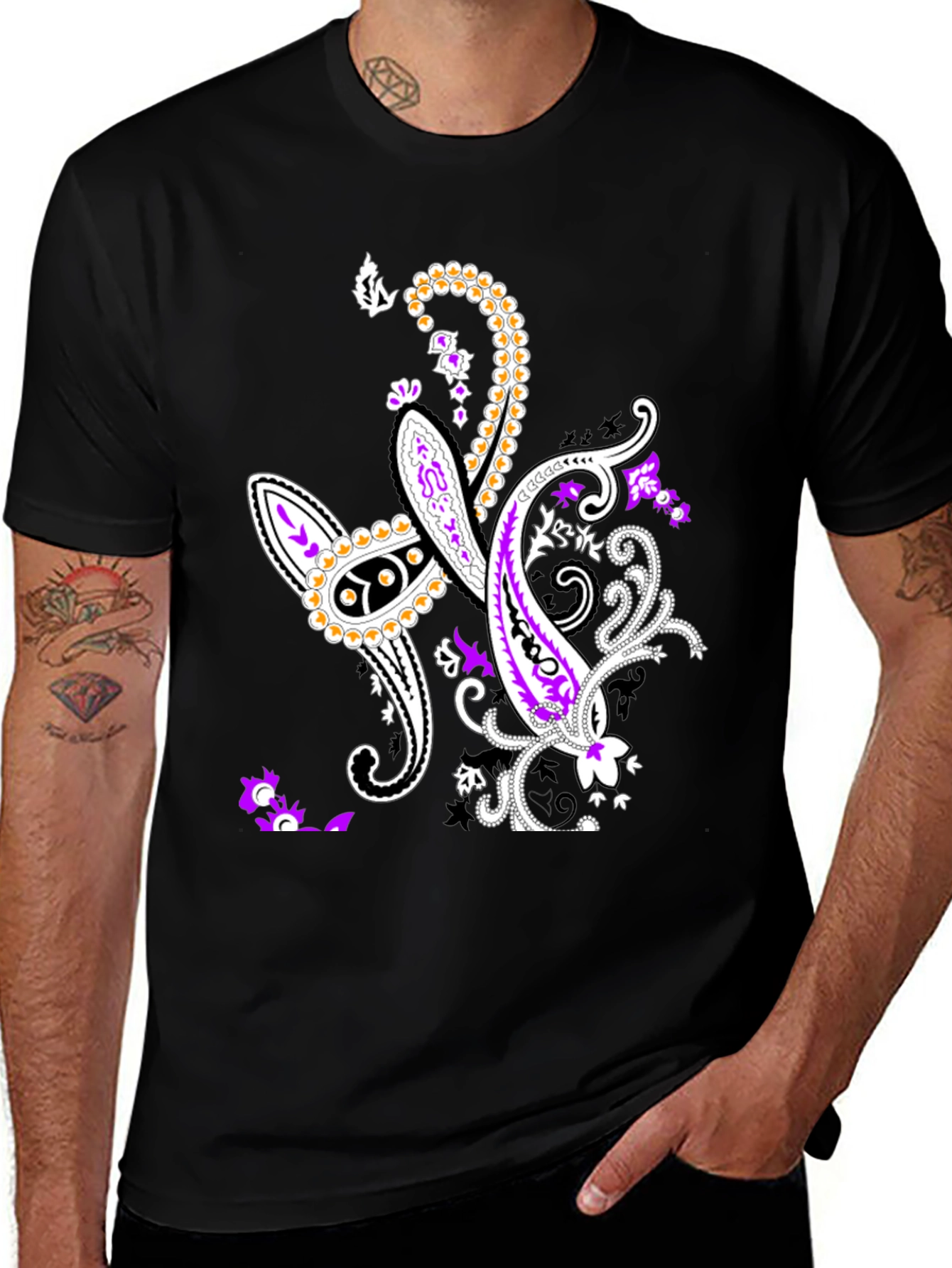 Variant 11 of Paisley Patterned Black T-Shirt