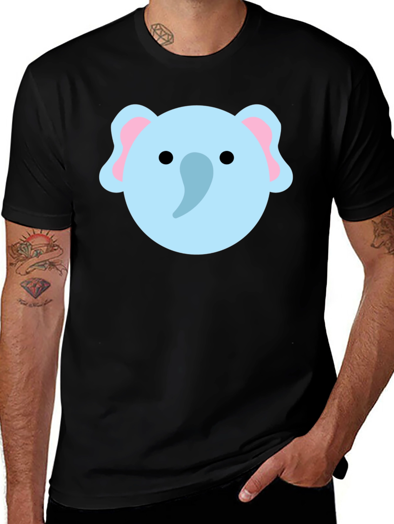 Variant 21 of Cute Elephant Graphic Tee - Black Cotton T-Shirt