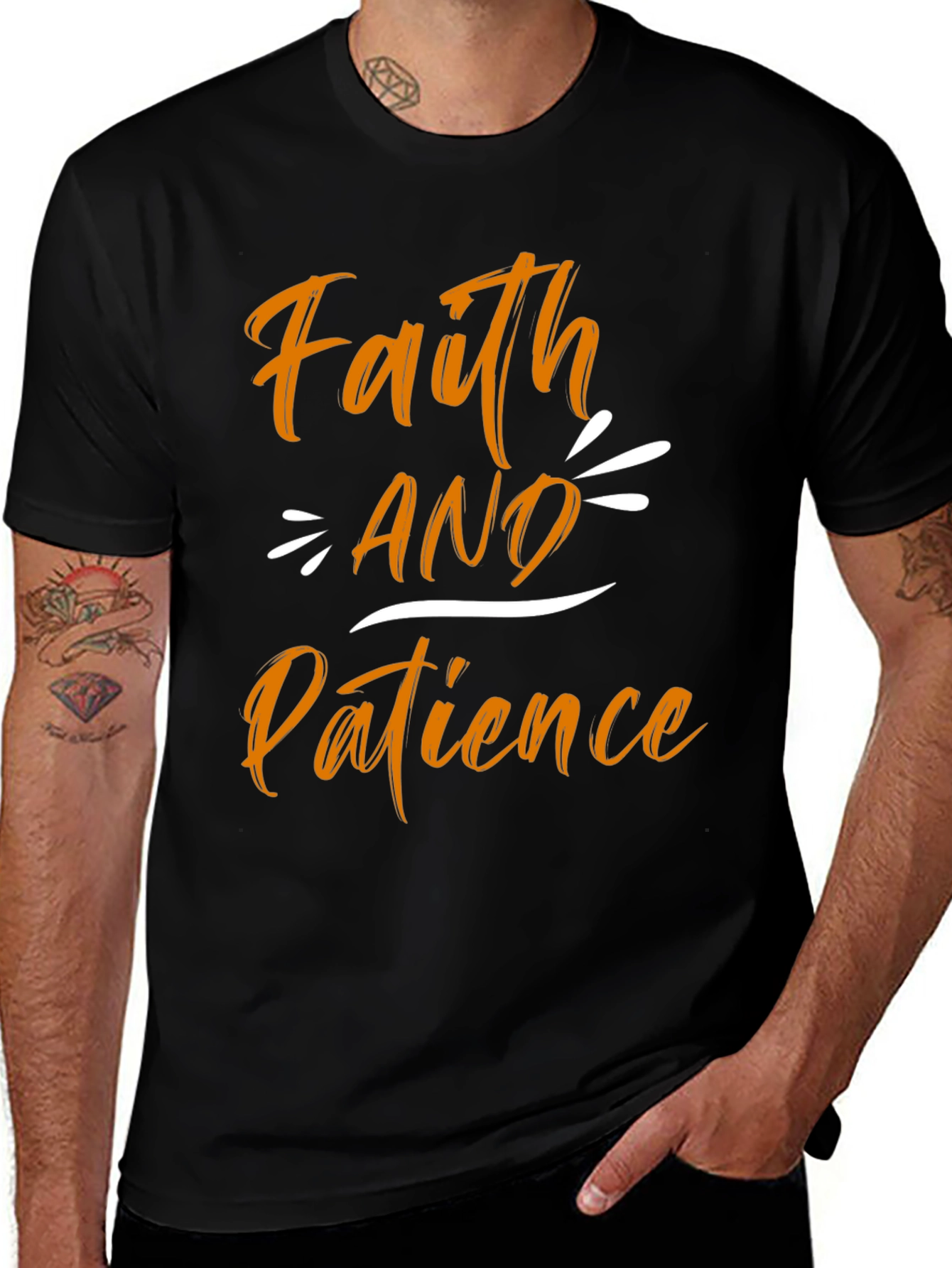 Variant 29 of Faith and Patience Graphic Tee - Black Cotton Blend