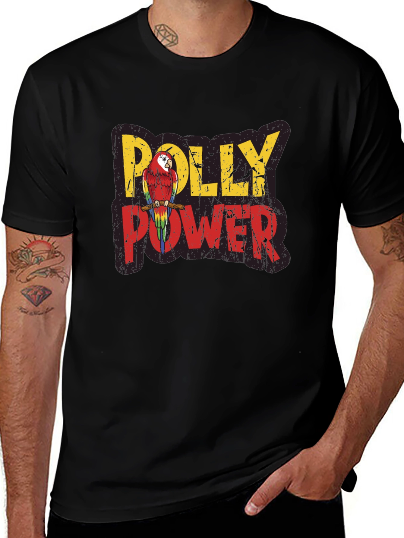 Variant 13 of Polly Power Parrot Graphic Tee - Black
