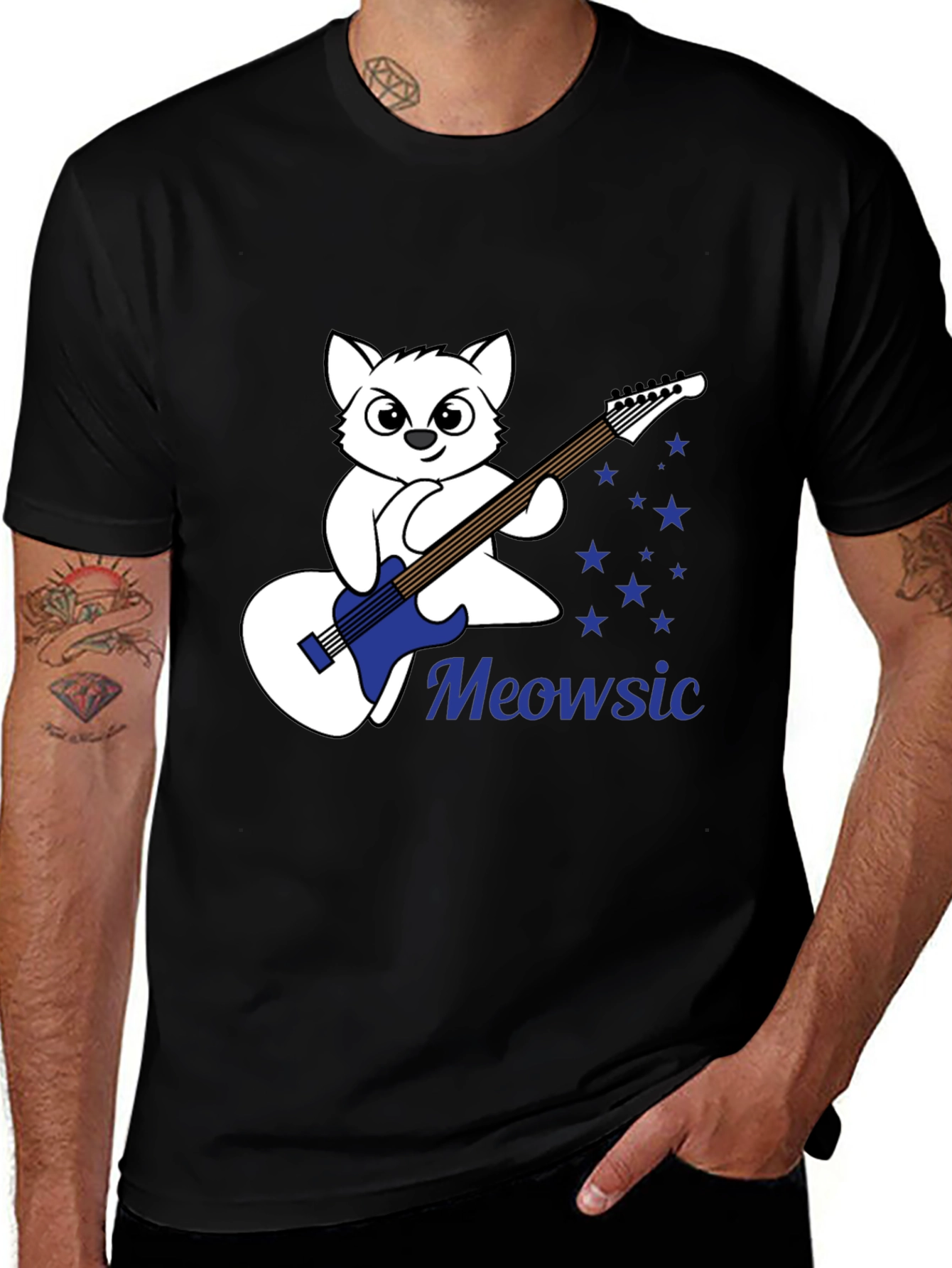 Variant 30 of Meowsic Graphic Tee - Cat Guitar Player T-Shirt