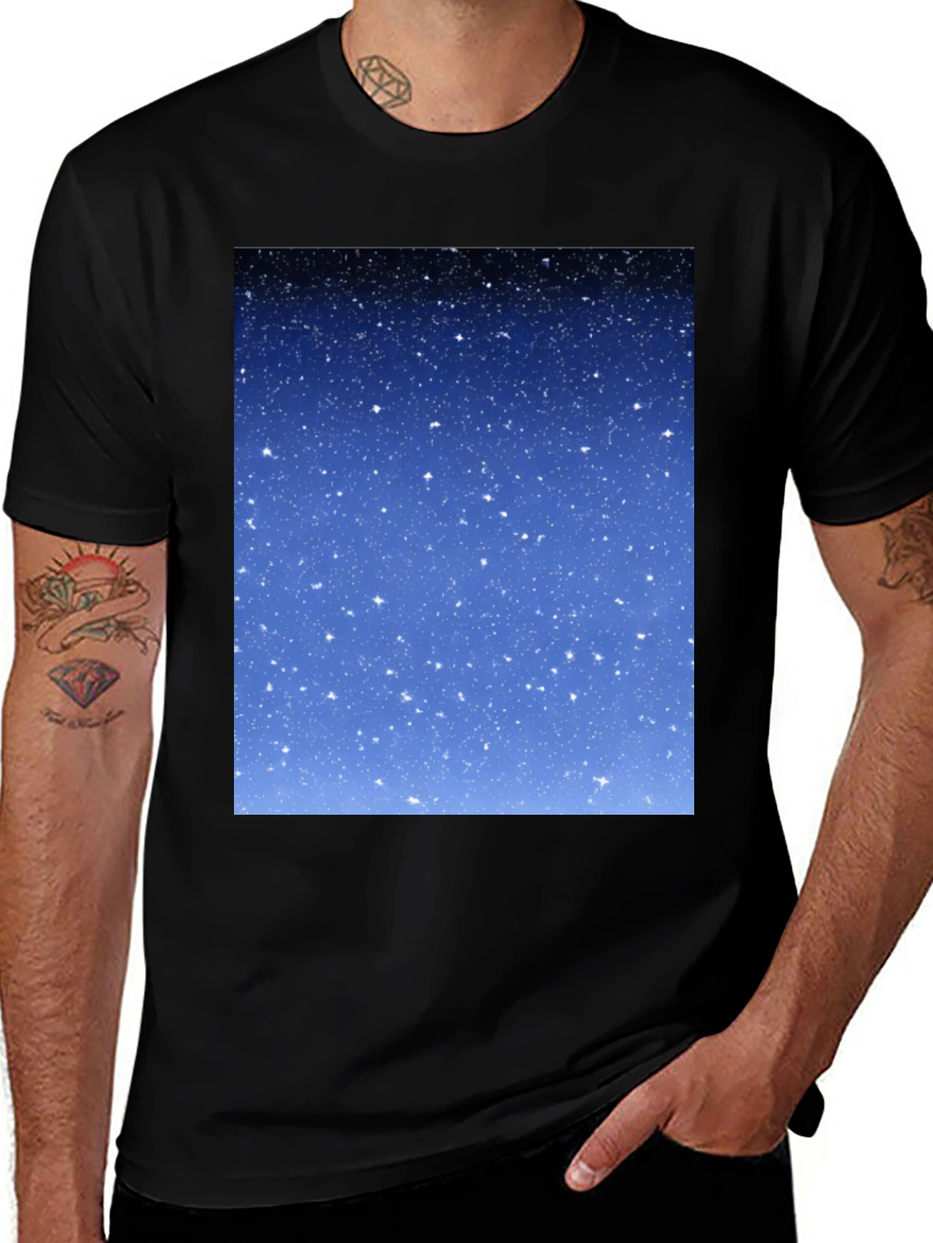 Starry Night Sky Graphic Tee - Black Cotton Comfort