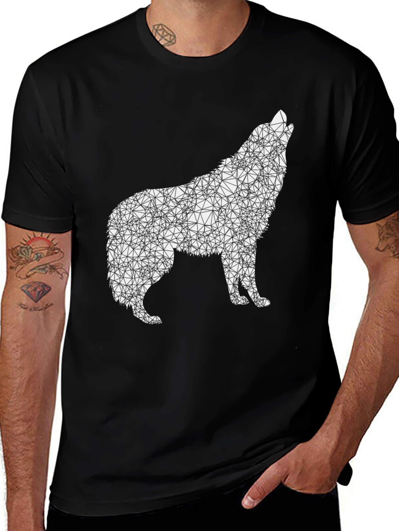 Variant 26 of Geometric Wolf Graphic Tee - Black