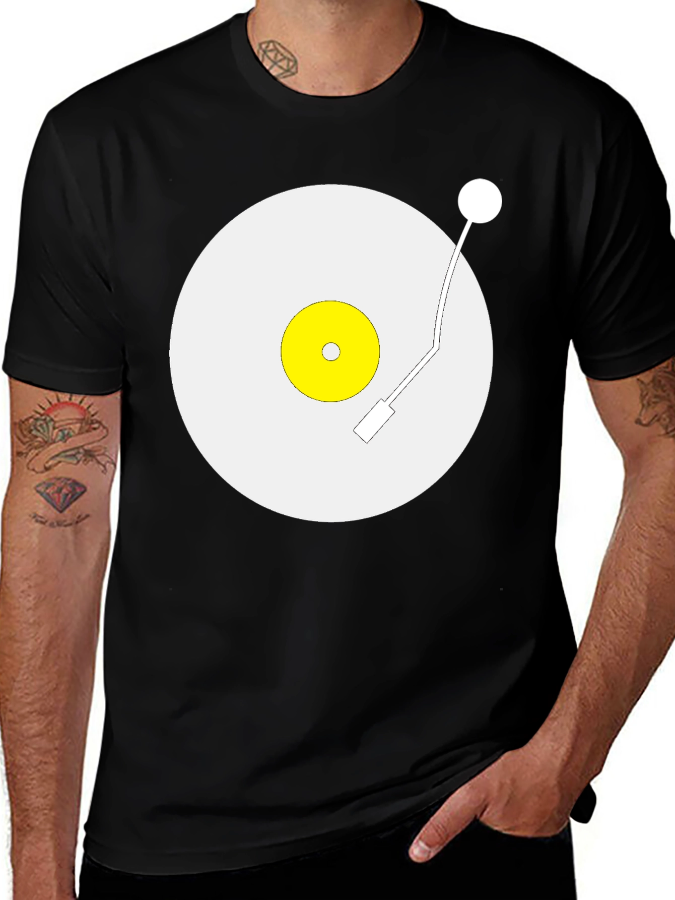 Variant 21 of Retro Turntable Graphic Tee - Black Cotton Casual T-Shirt
