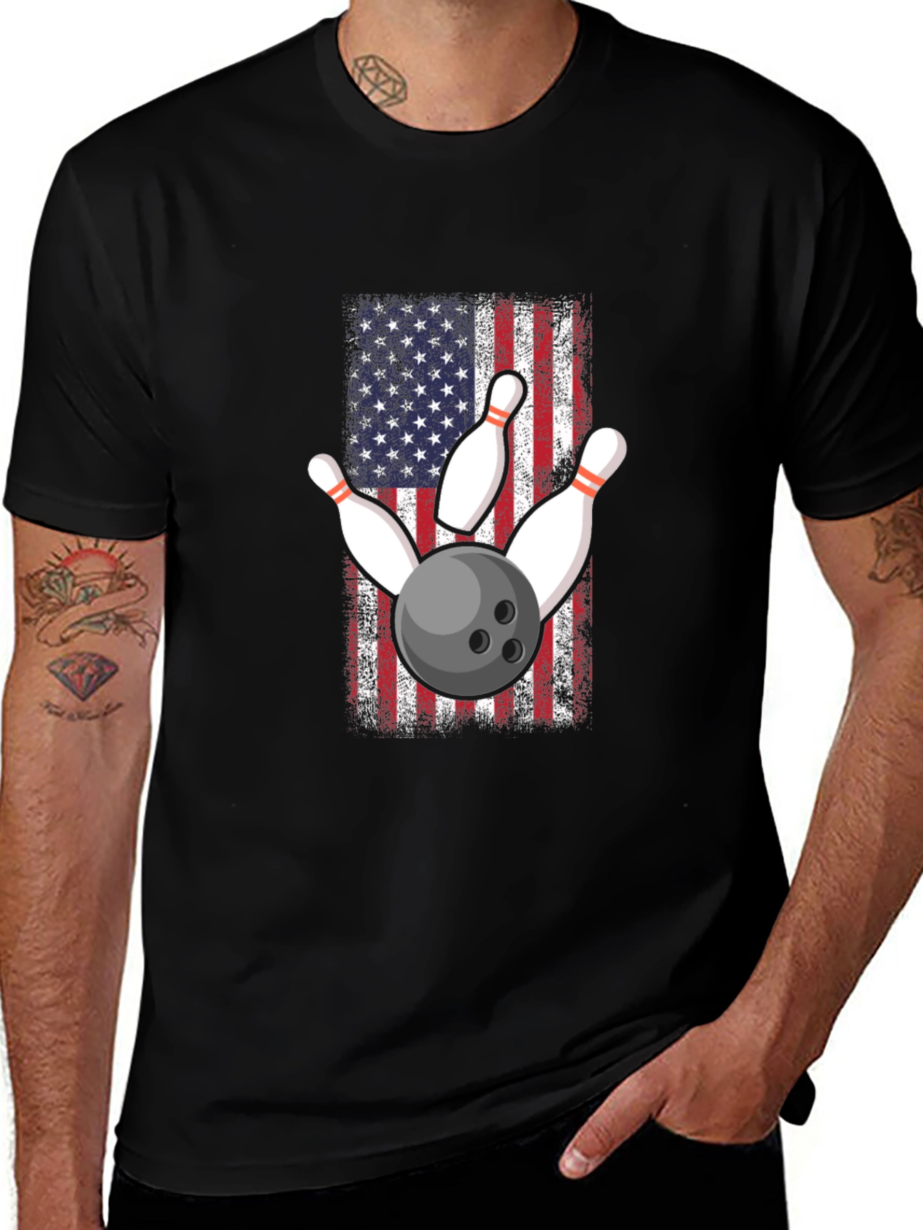 Variant 15 of American Flag Bowling T-Shirt