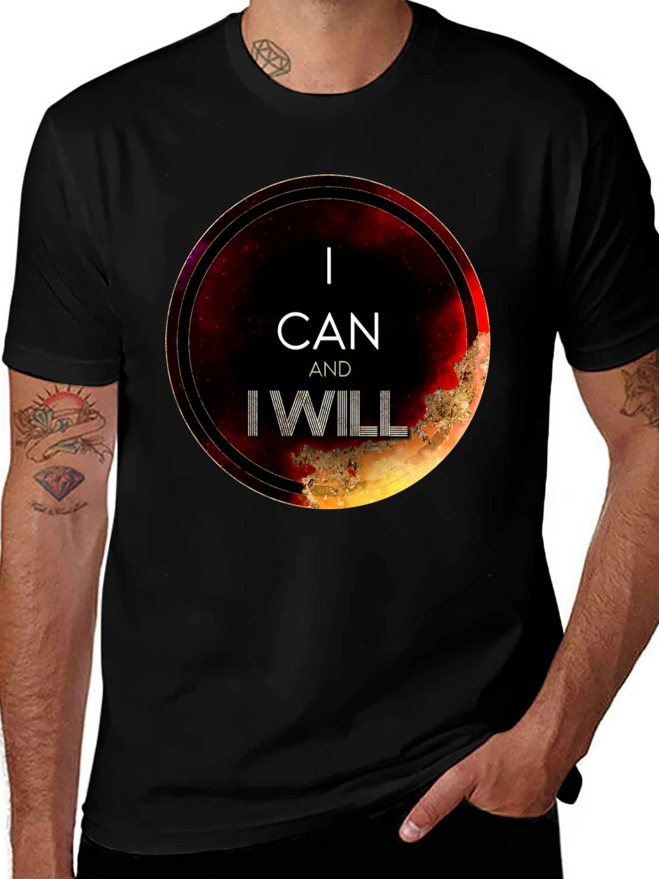 Variant 25 of I Can and I Will Motivational Black T-Shirt