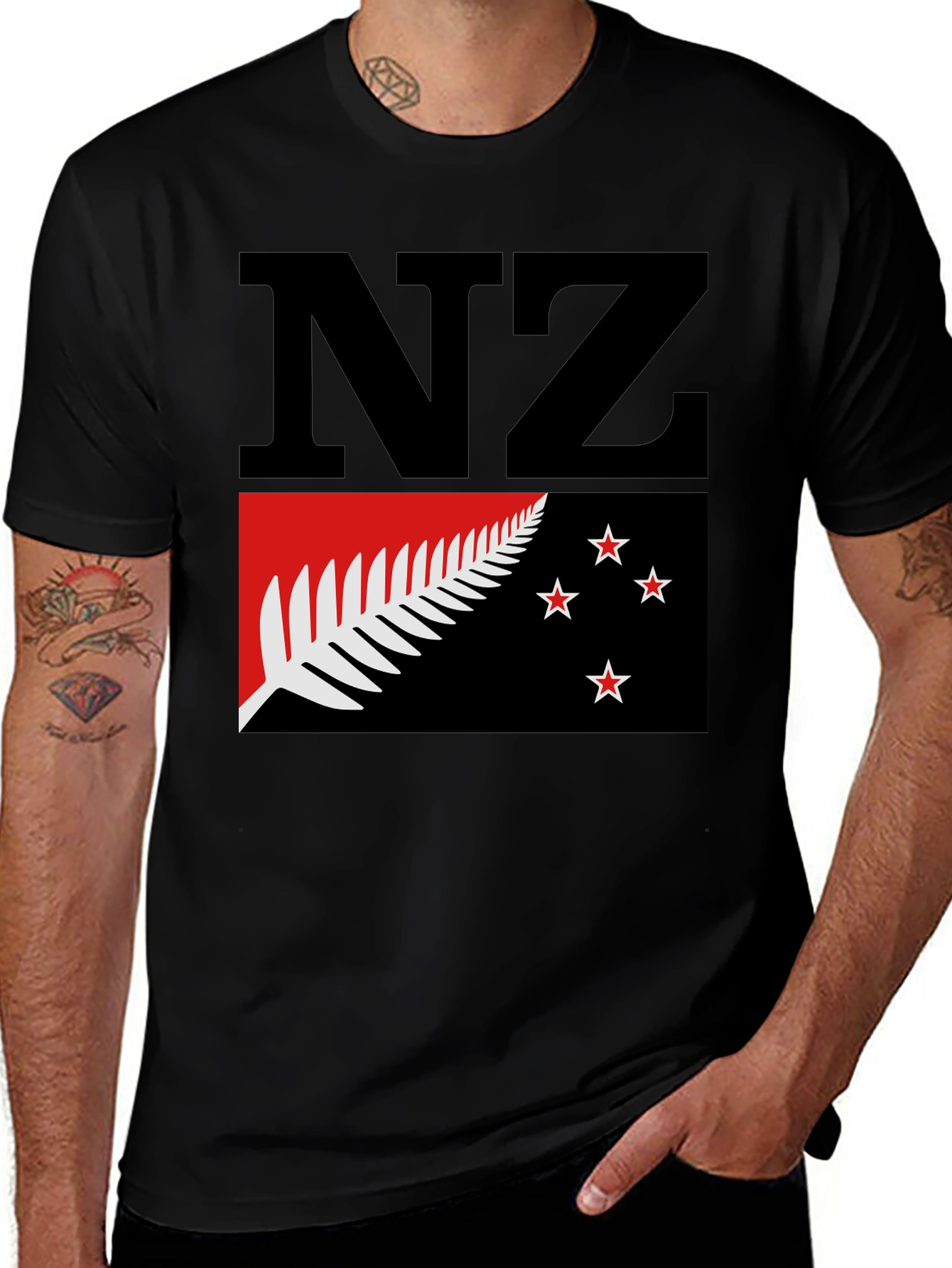 NZ Flag Graphic Tee - Black Cotton T-Shirt