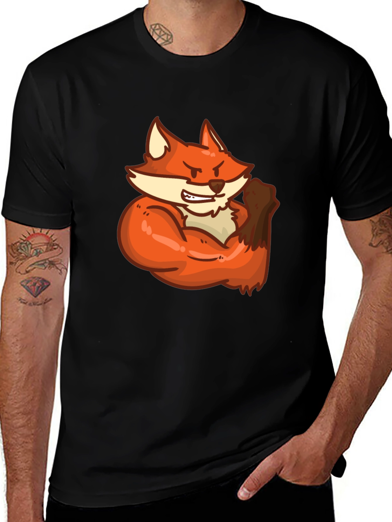 Variant 14 of Black T-Shirt with Muscular Fox Graphic
