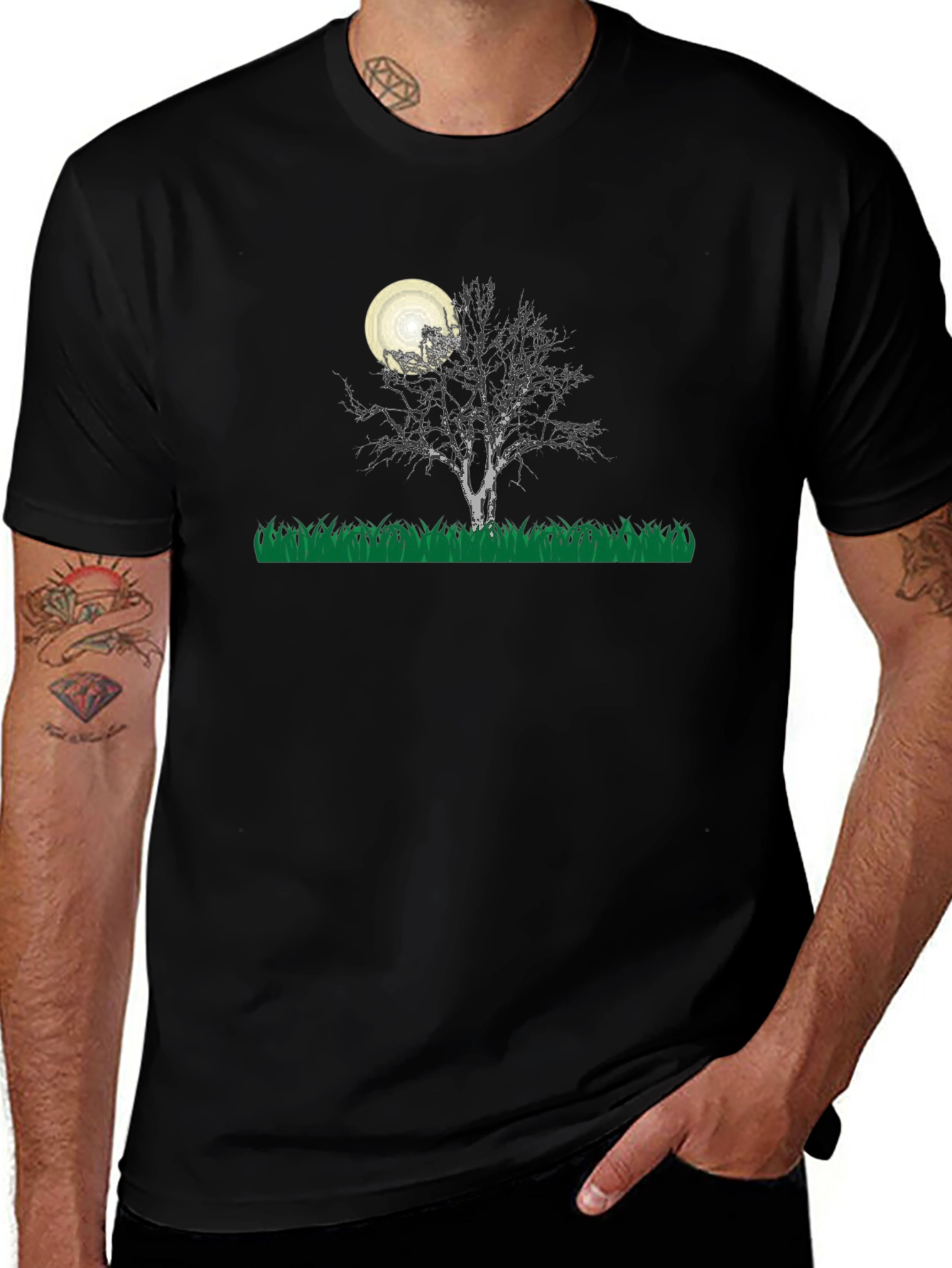 Variant 20 of Moonlit Tree Graphic Tee - Black Cotton Blend