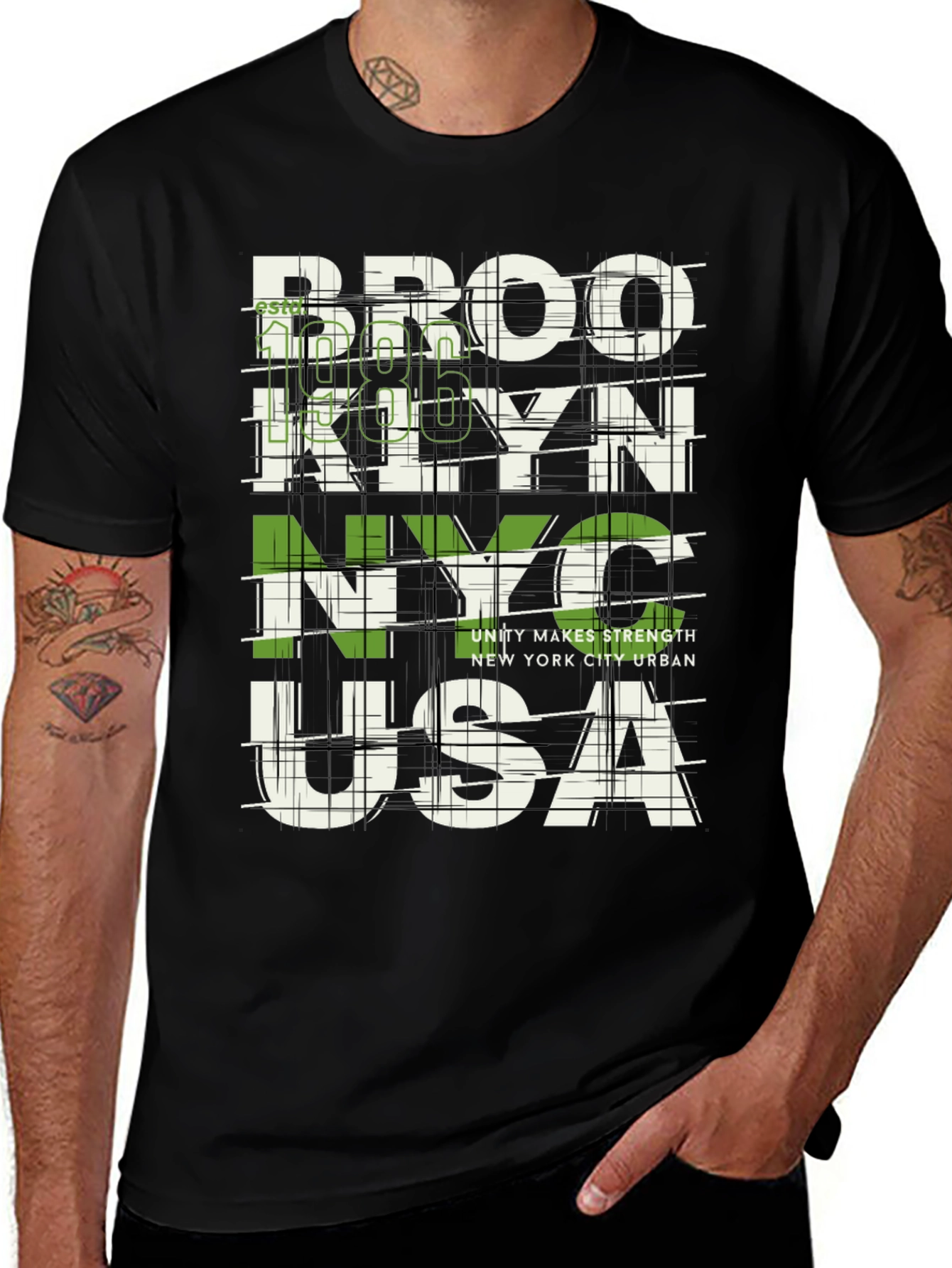 Variant 11 of Brooklyn NYC USA Graphic Print Black T-Shirt