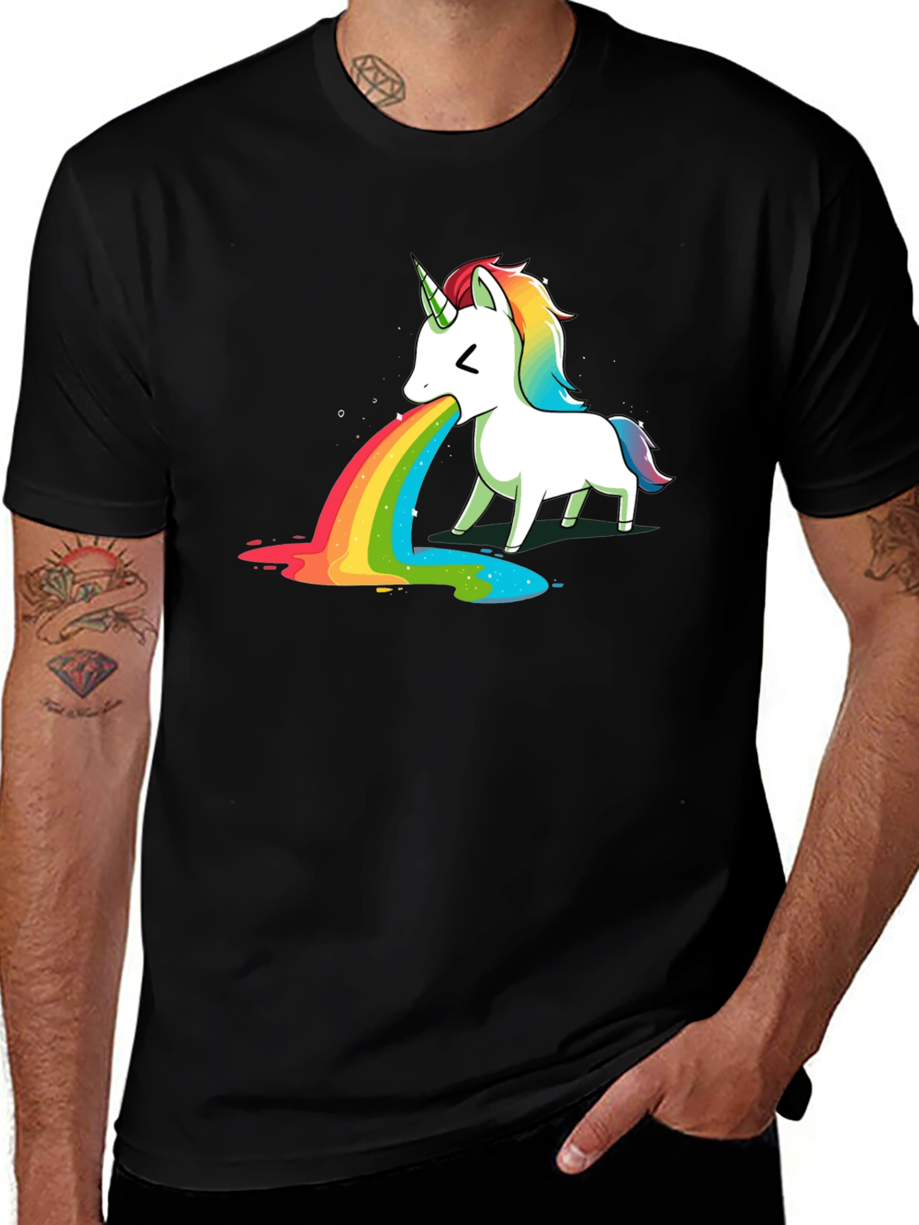 Variant 13 of Rainbow Unicorn Puke Black T-Shirt