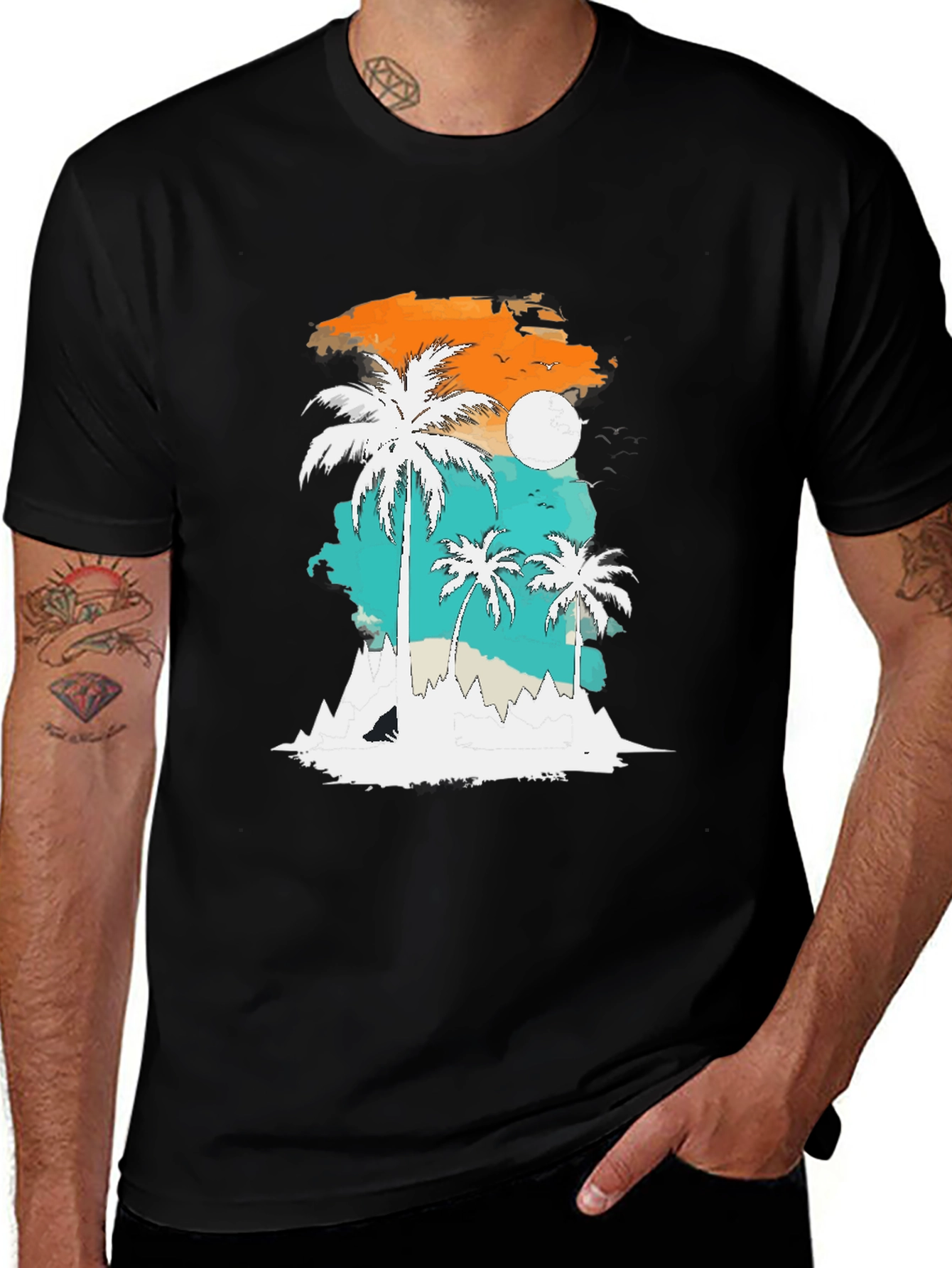 Variant 23 of Tropical Sunset Palm Tree Graphic Tee - Black