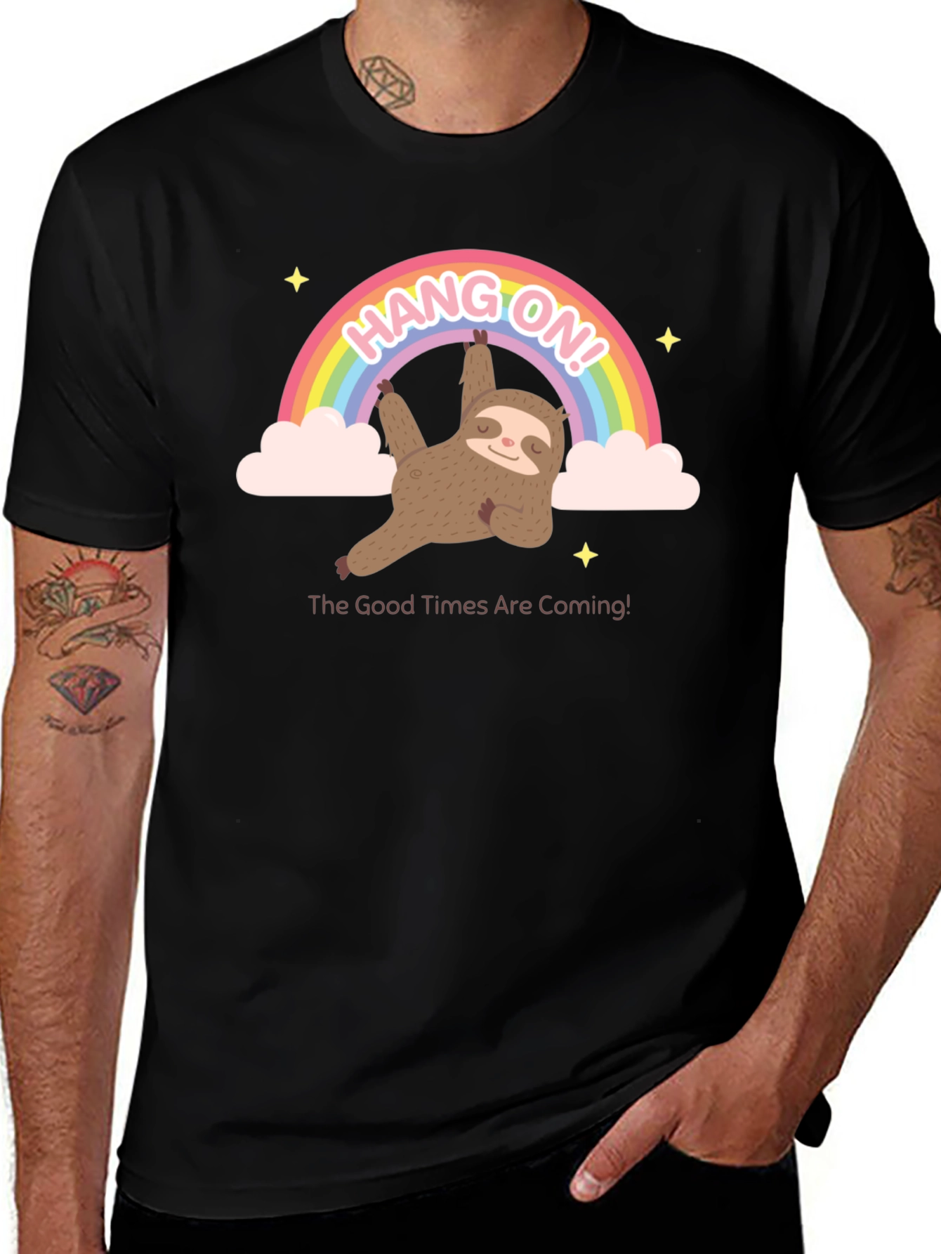 Variant 22 of Hang On Sloth T-Shirt Rainbow Good Times