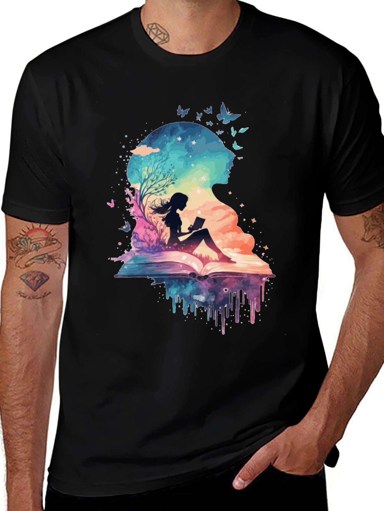 Variant 5 of Book Lover Galaxy Tee - Literary Dreamscape Design