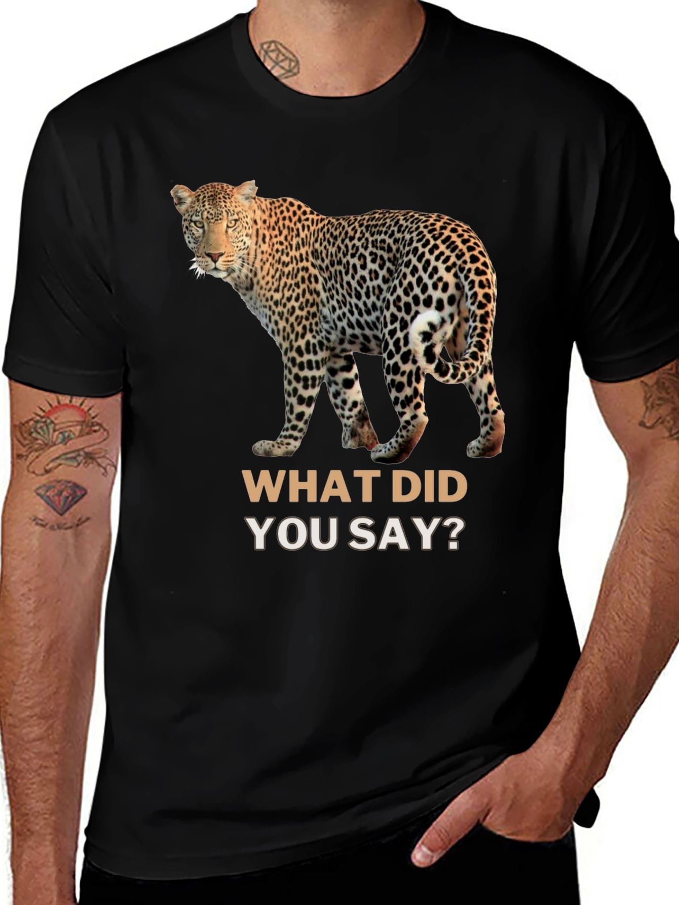 Variant 23 of Leopard 'What Did You Say?' Black T-Shirt