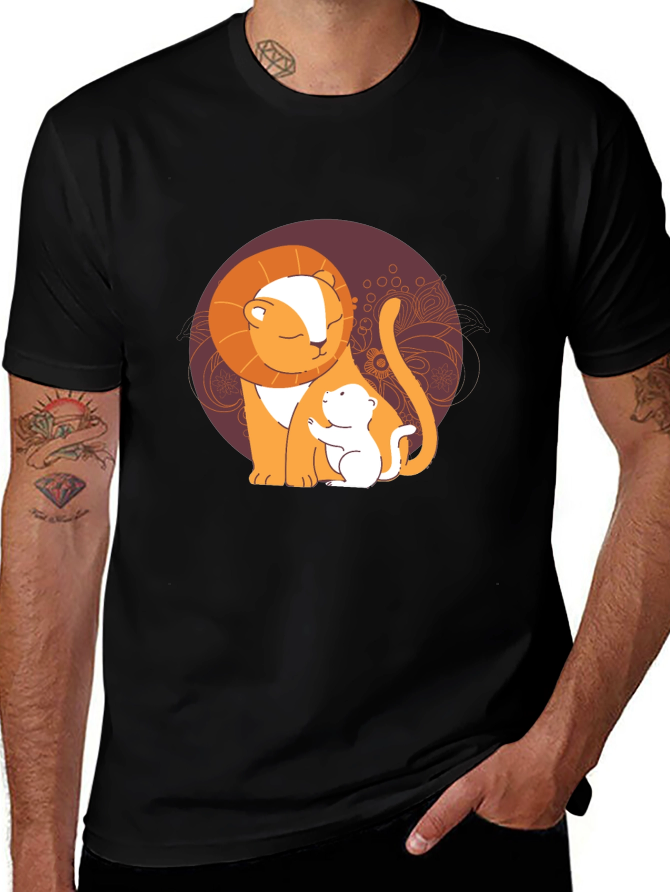 Variant 7 of Lion and Cub Graphic Tee - Black Casual T-Shirt