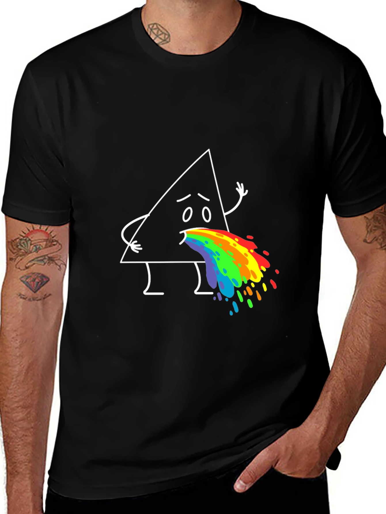 Variant 27 of Funny Triangle Rainbow Puke Graphic Tee