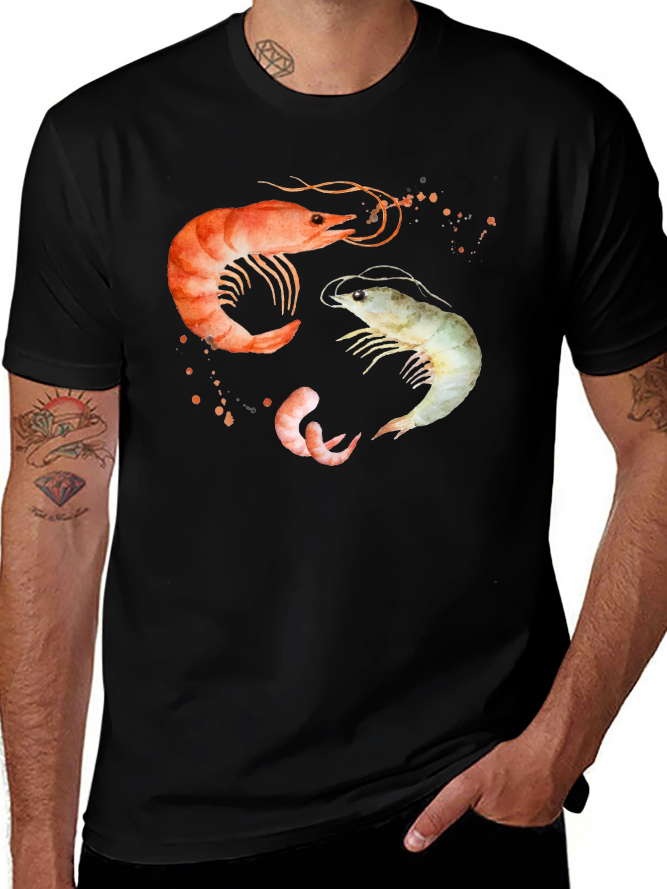 Variant 13 of Shrimp Trio Graphic T-Shirt - Black Cotton Tee