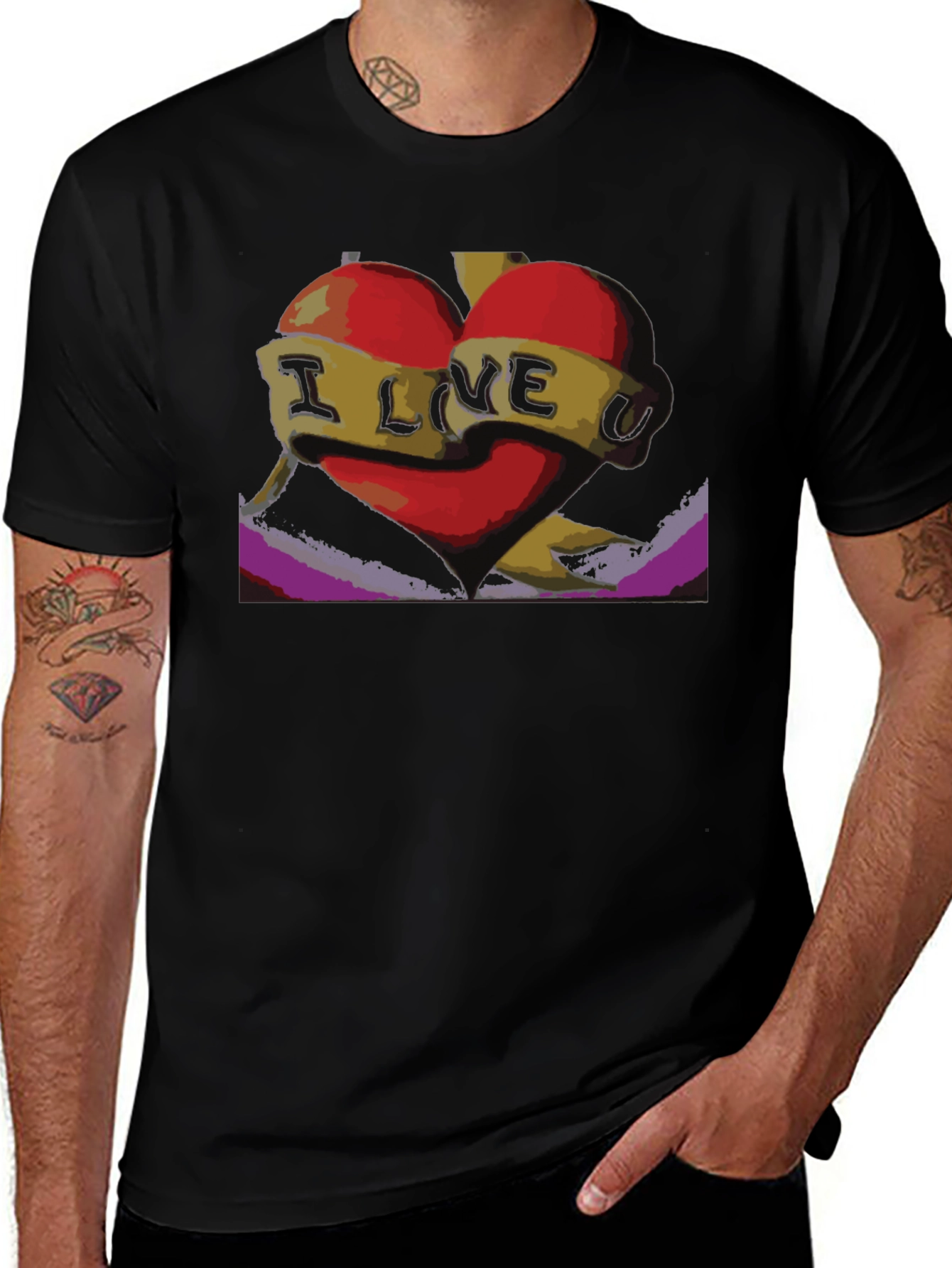 Variant 10 of I Love U Heart Graphic Tee - Black