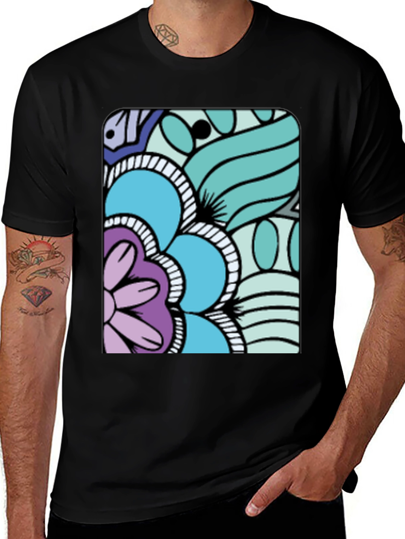 Variant 9 of Abstract Floral Graphic Black T-Shirt