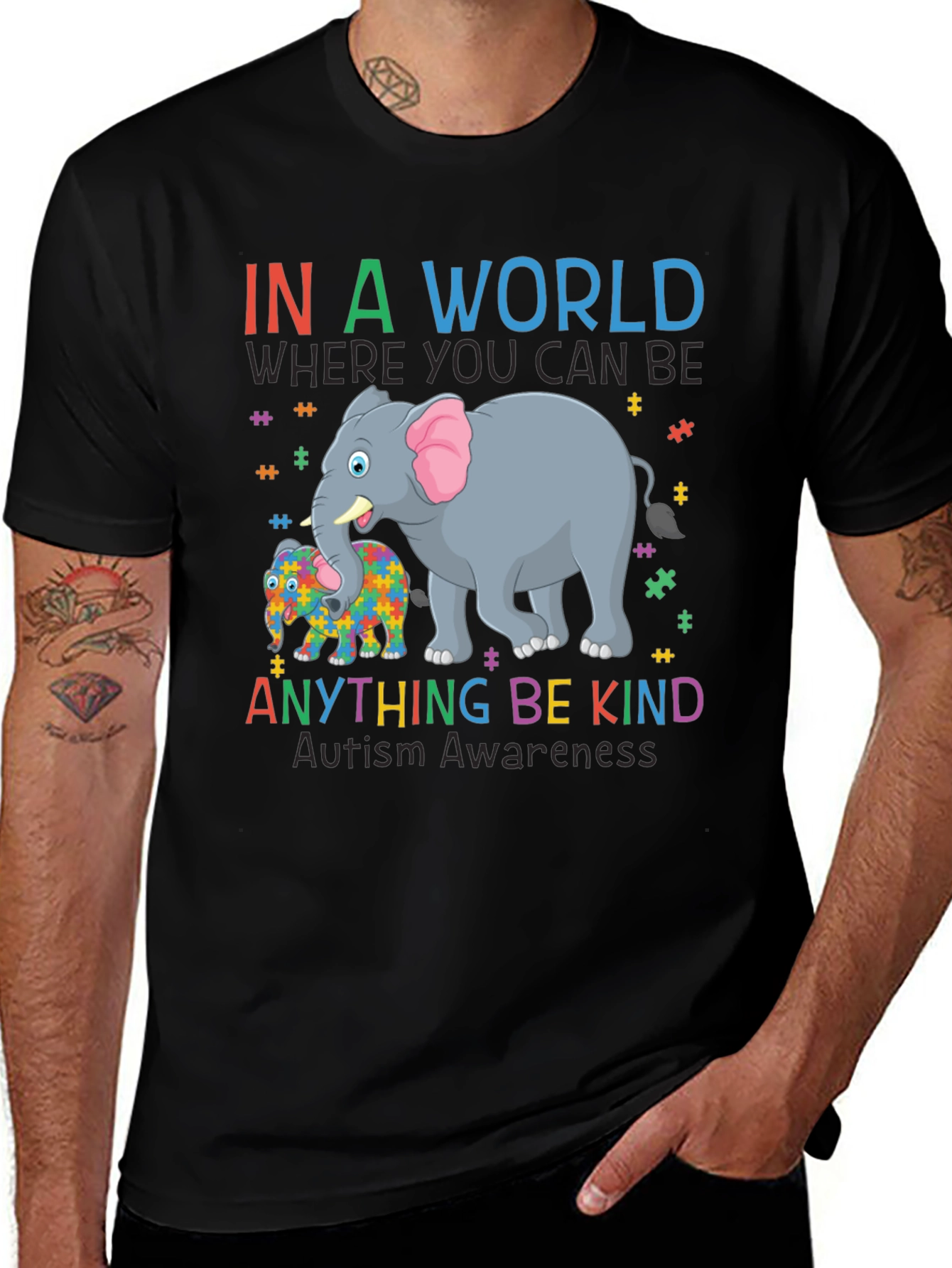 Variant 28 of Autism Awareness Elephant T-Shirt - Be Kind