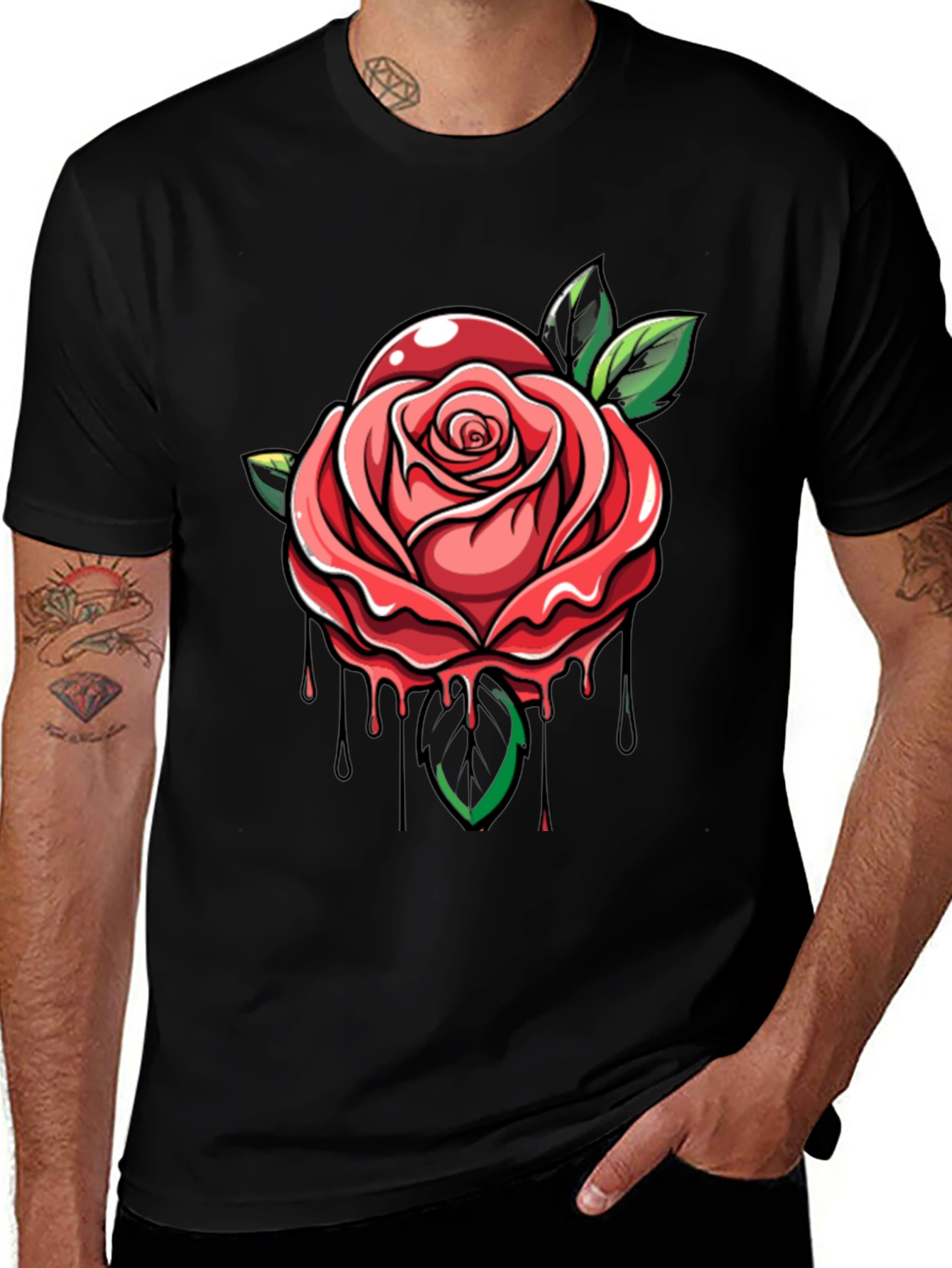 Variant 18 of Men's Black T-Shirt with Rose Graphic