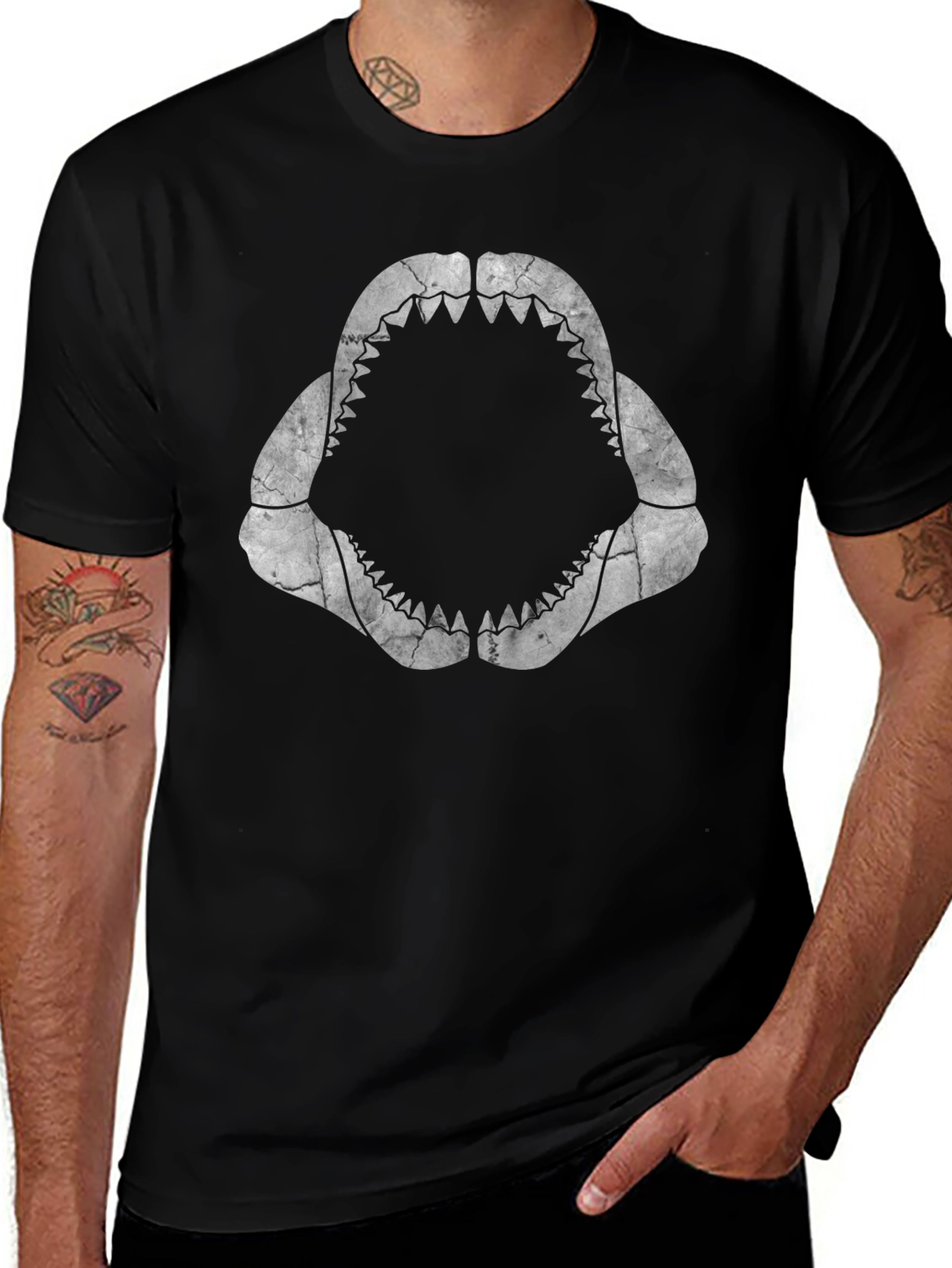 Variant 2 of Shark Jaws Graphic Tee - Black Cotton T-Shirt