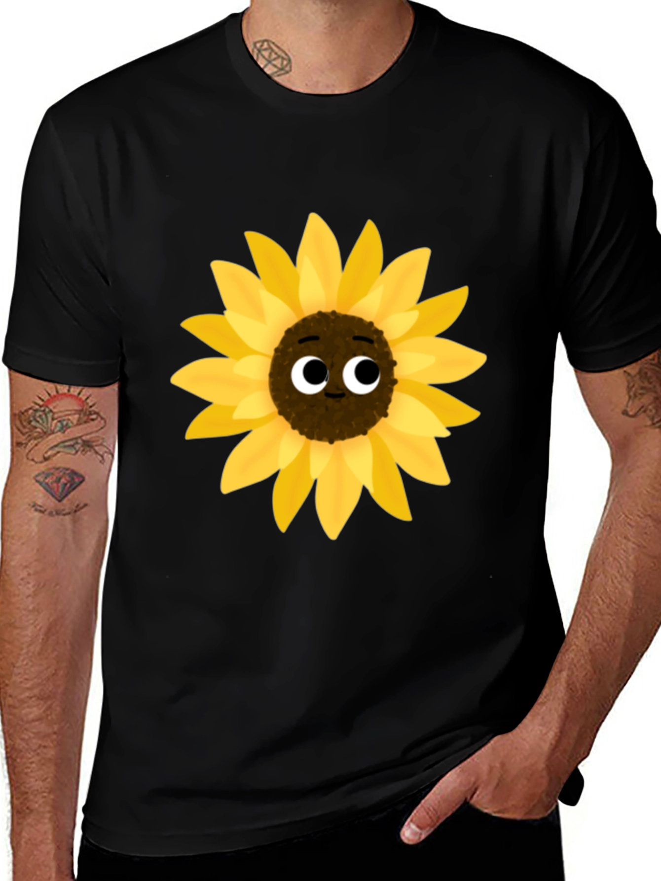 Variant 24 of Sunflower Cartoon Graphic Black T-Shirt
