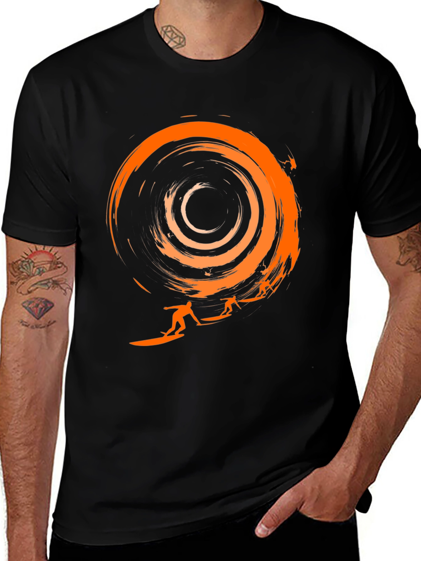 Variant 18 of Surfer Graphic Black T-Shirt - Cool Wave Design