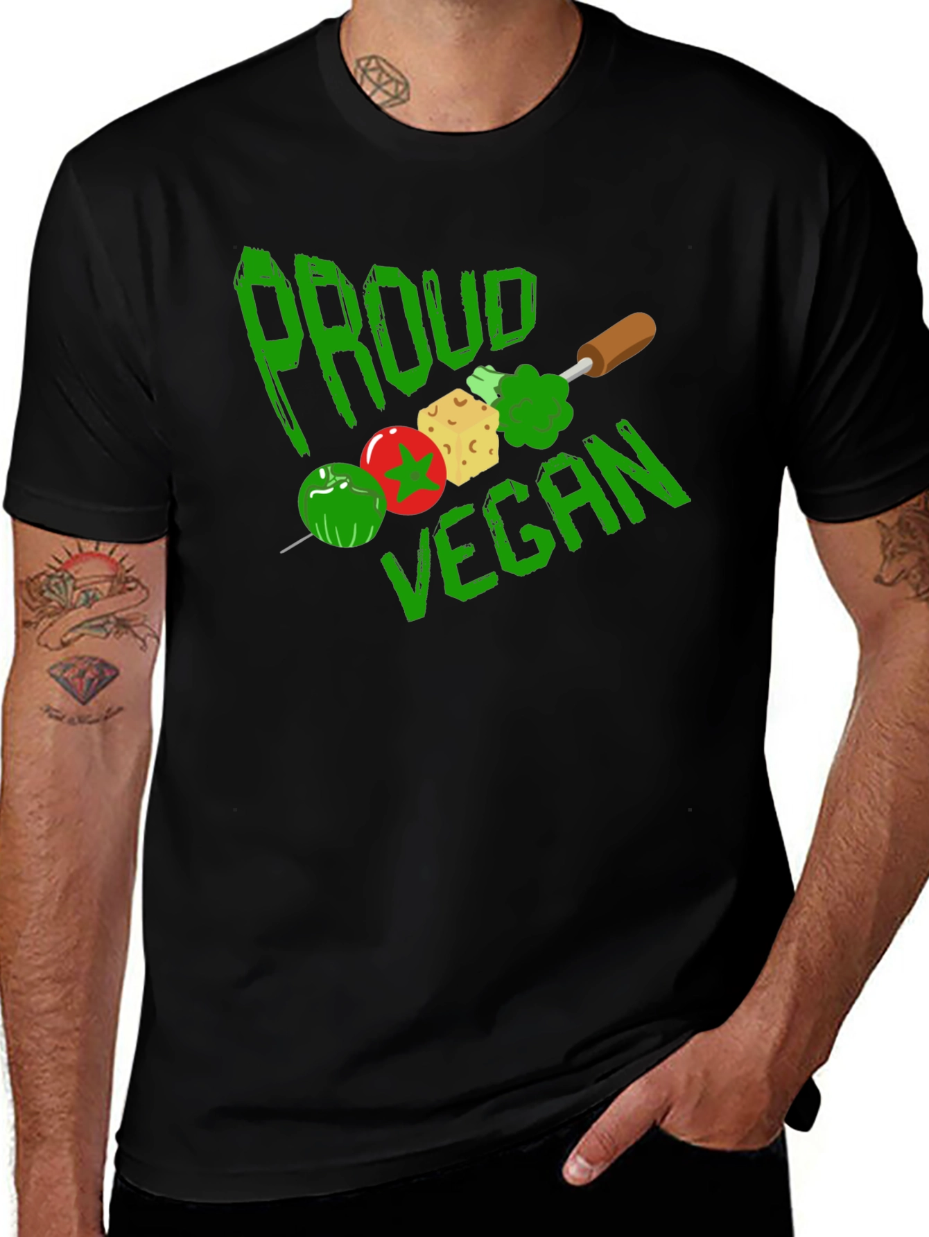 Variant 26 of Proud Vegan T-Shirt - Vegetarian Skewer Design