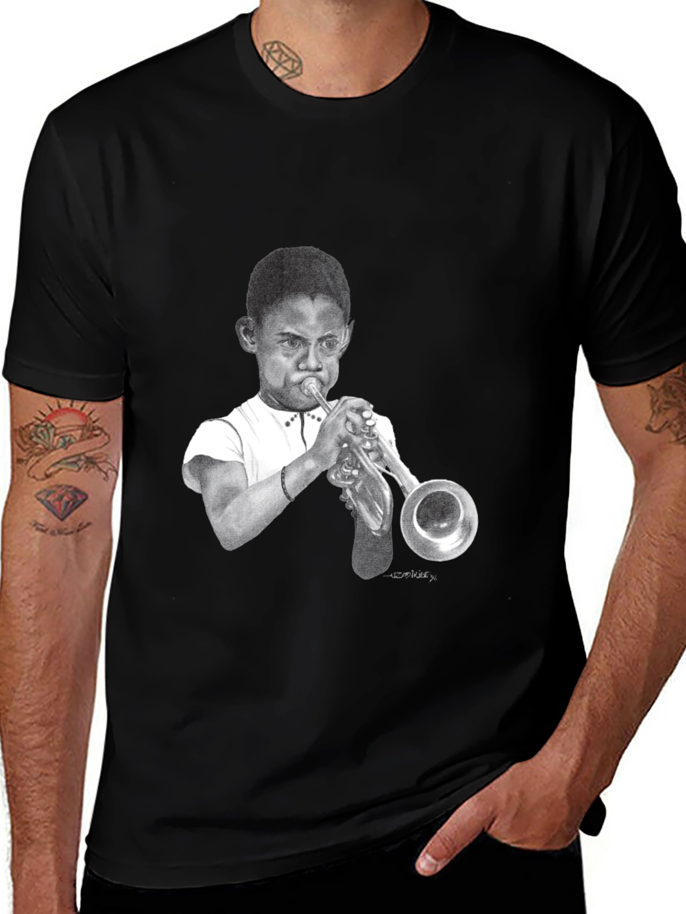 Variant 11 of Boy Trumpet Player Graphic Black Tee