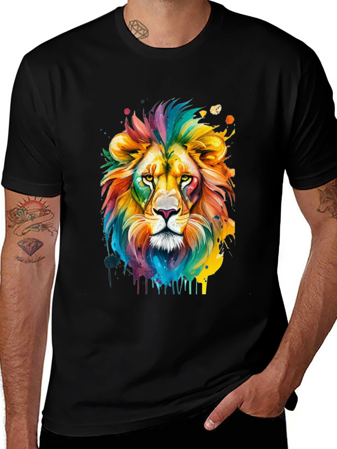 Variant 9 of Colorful Lion Graphic Print Black T-Shirt