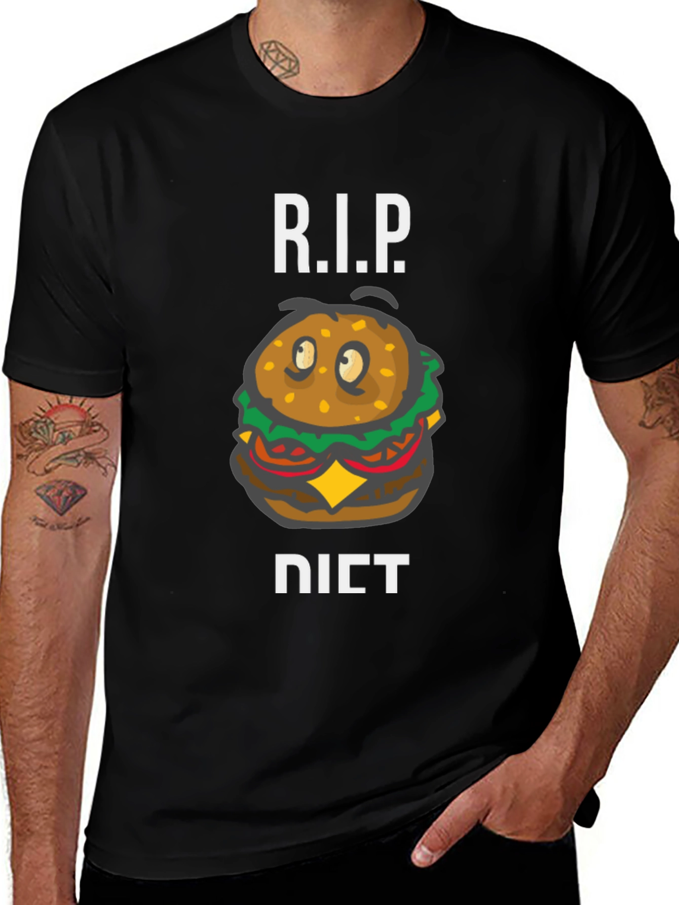 Variant 23 of RIP Diet Funny Hamburger Graphic T-Shirt