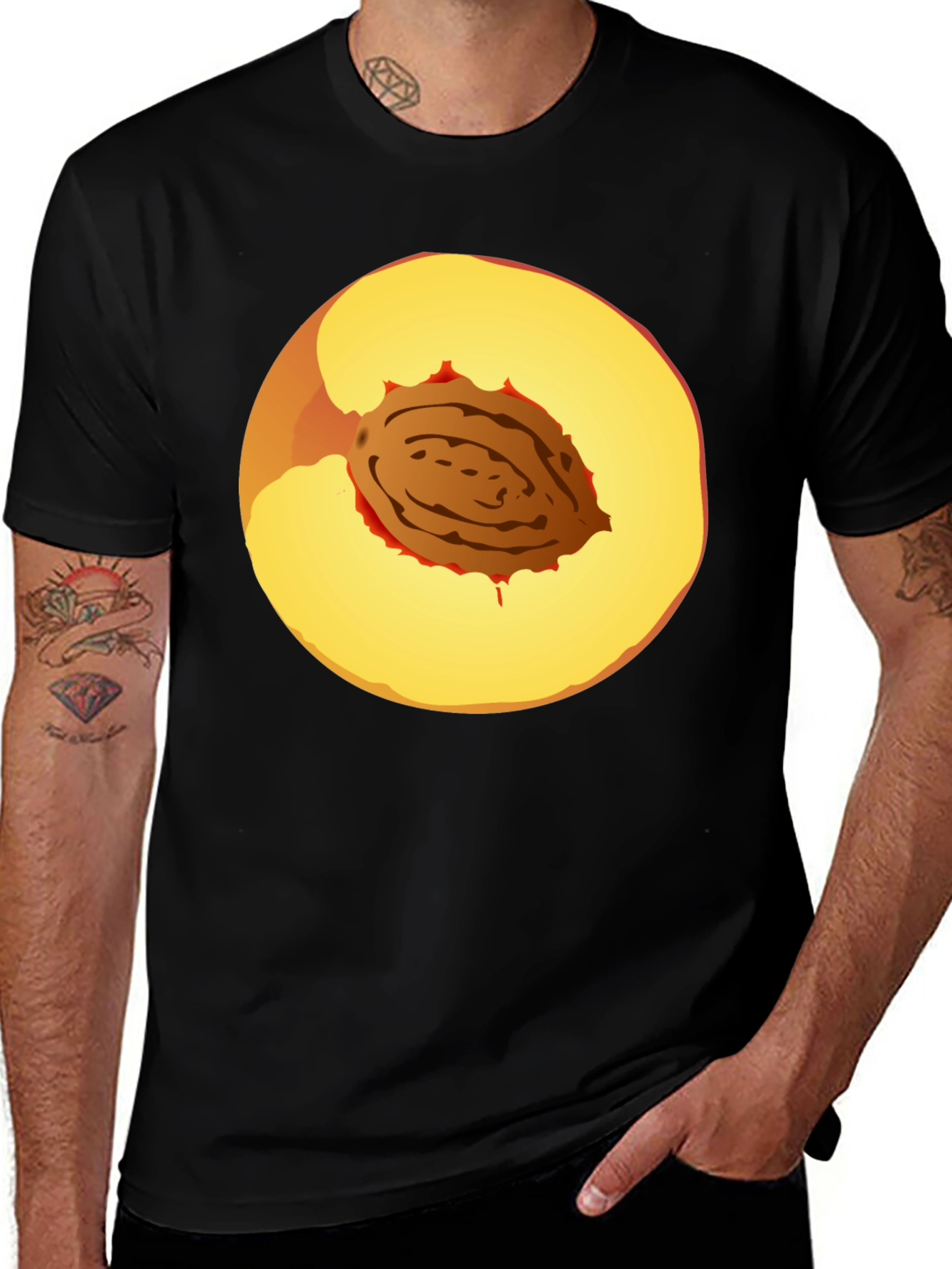 Variant 7 of Peach Graphic Black T-Shirt - Fruit Design