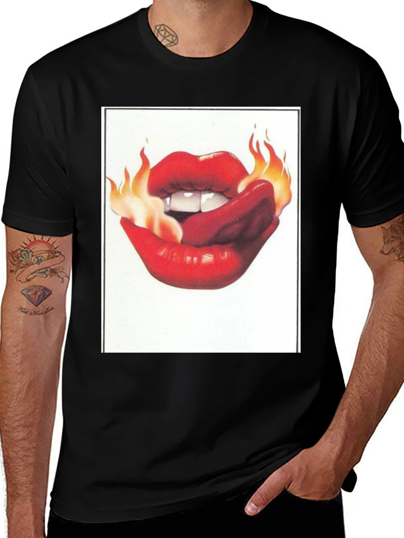 Variant 19 of Fiery Lips Graphic Tee - Bold Black T-Shirt